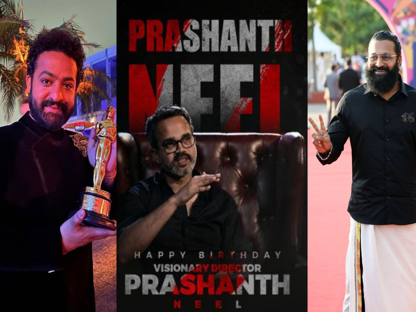 (L-R) Jr NTR (Photo/ANI), Prashanth Neel (Photo/X@RishabShetty) anr Rishab Shetty (Photo/ANI) (L-R) Jr NTR (Photo/ANI), Prashanth Neel (Photo/X@RishabShetty) anr Rishab Shetty (Photo/ANI)