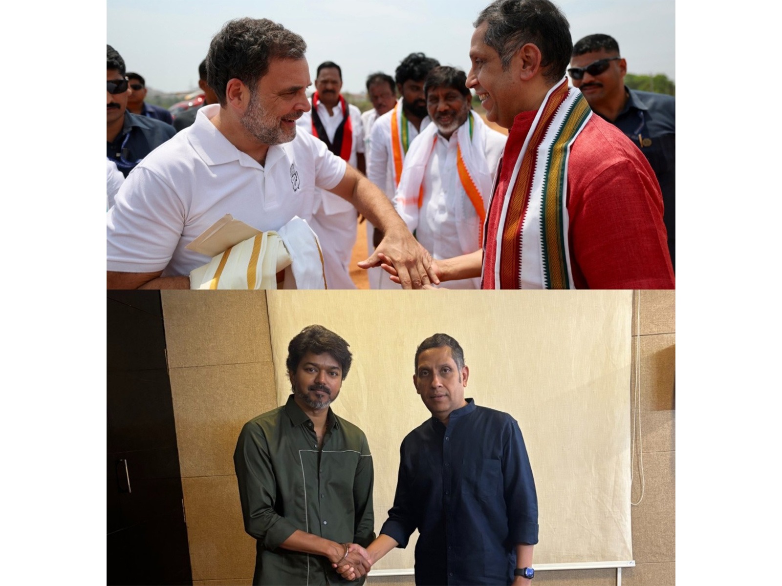 Congress leader Praveen Chakravarty with Tamil Nadu CM Vijay and Leader of Opposition in Lok Sabha Rahul Gandhi (Photo/ANI) Congress leader Praveen Chakravarty with Tamil Nadu CM Vijay and Leader of Opposition in Lok Sabha Rahul Gandhi (Photo/ANI)