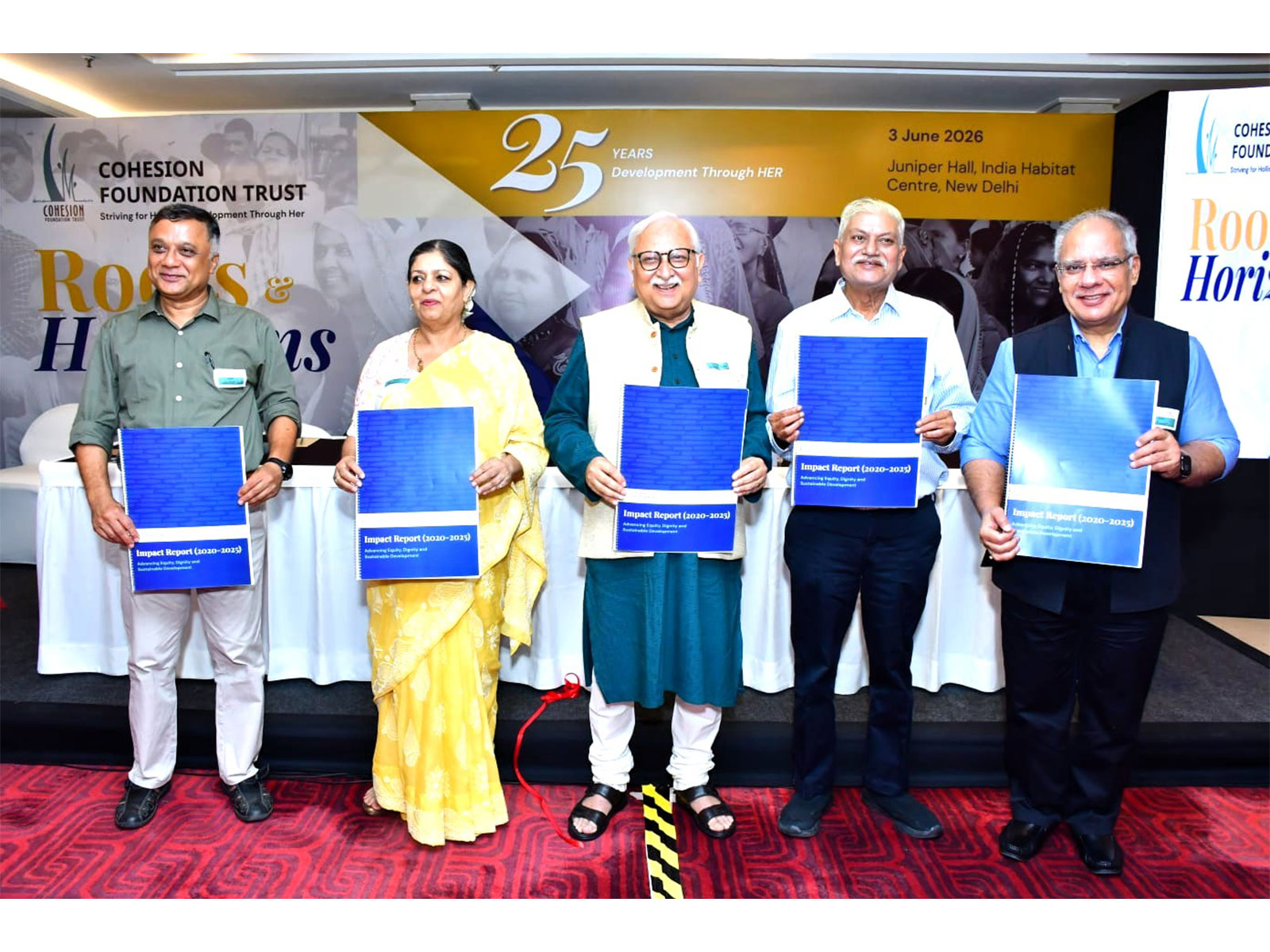 (L-R) Sudarshan Suchi, Reliance Foundation; Poonam Muttreja, PFI; Rajesh Tandon, PRIA; Subodh Mishra, Cohesion Foundation Trust; Sivakumar Surampudi, ITC