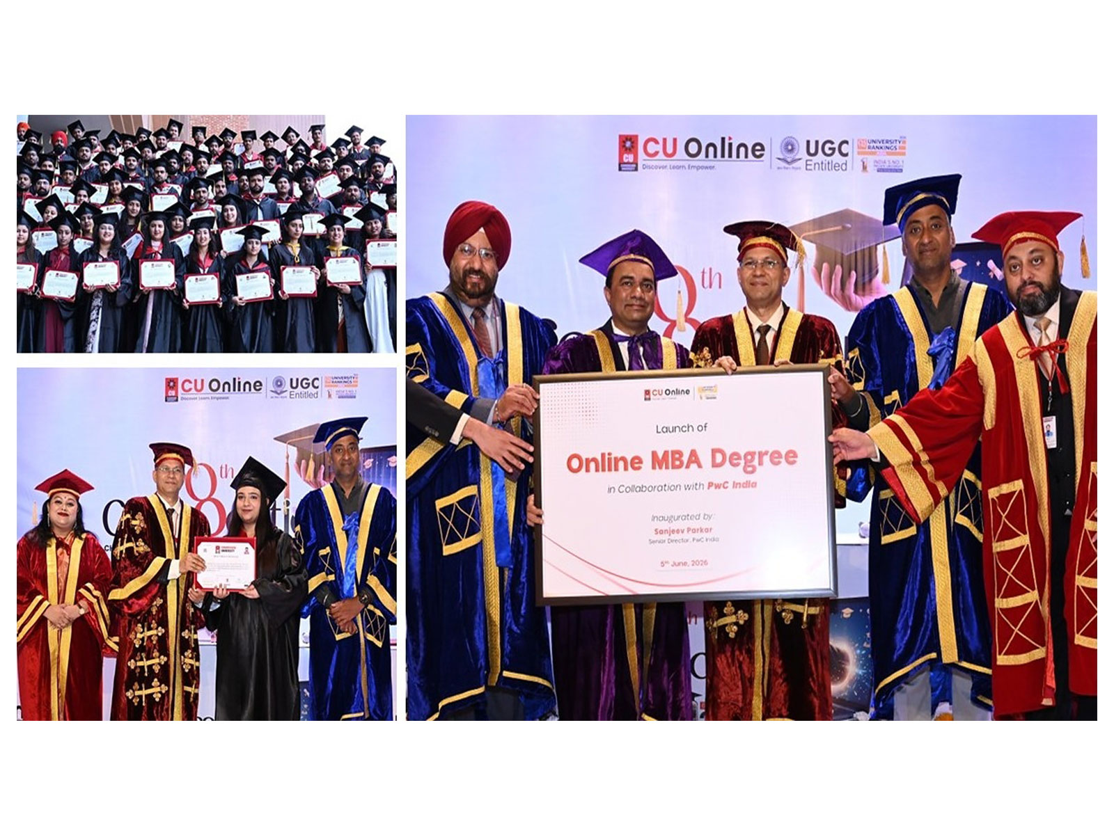 Chandigarh University Senior Management along with  PWC Official awarding degrees to Chandigarh University Students Online Mode during 8h Convocation at Gharuan campus