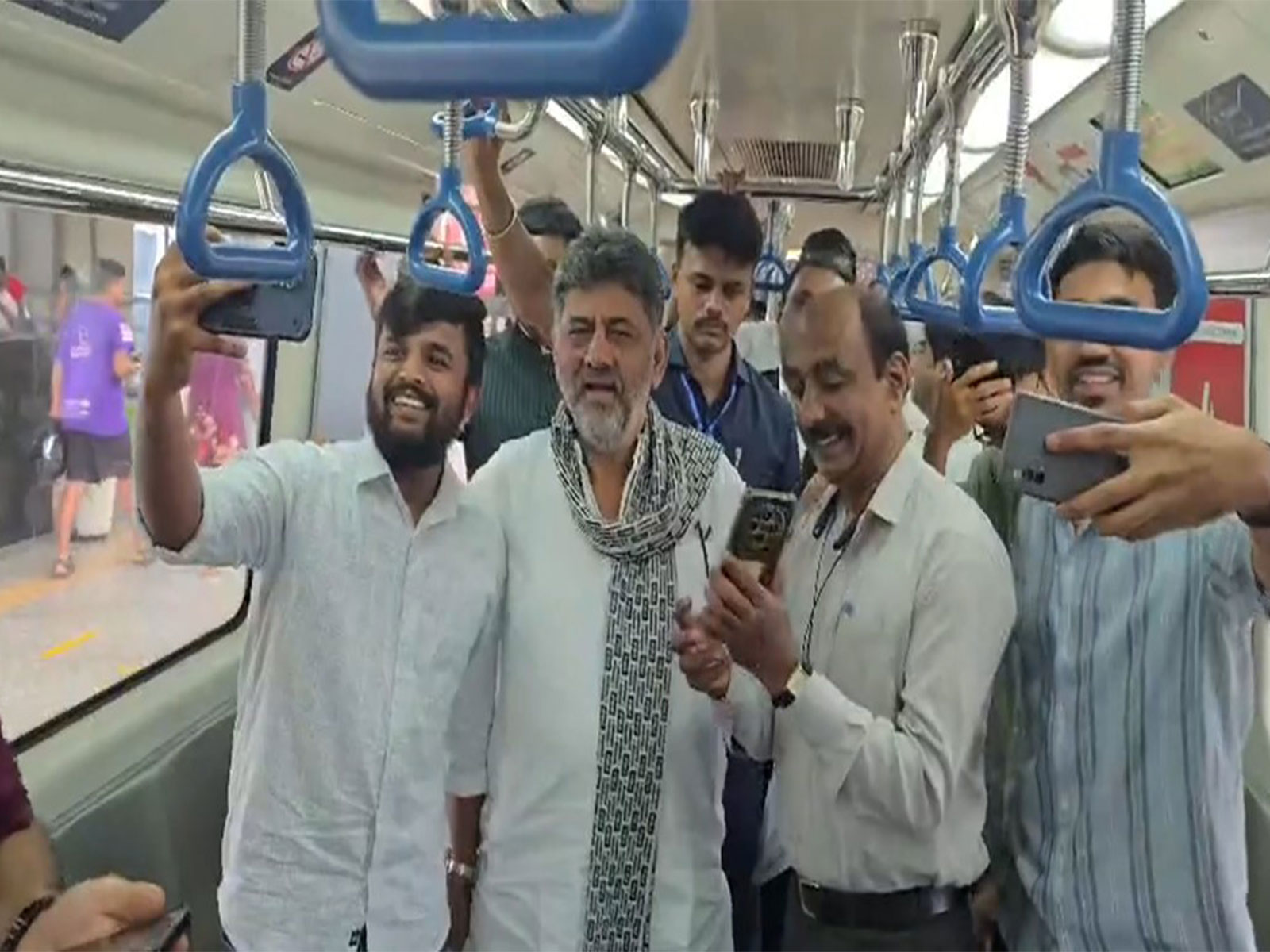 Karnataka Chief Minister DK Shivakumar travels by Bengaluru metro (Photo/ANI) Karnataka Chief Minister DK Shivakumar travels by Bengaluru metro (Photo/ANI)