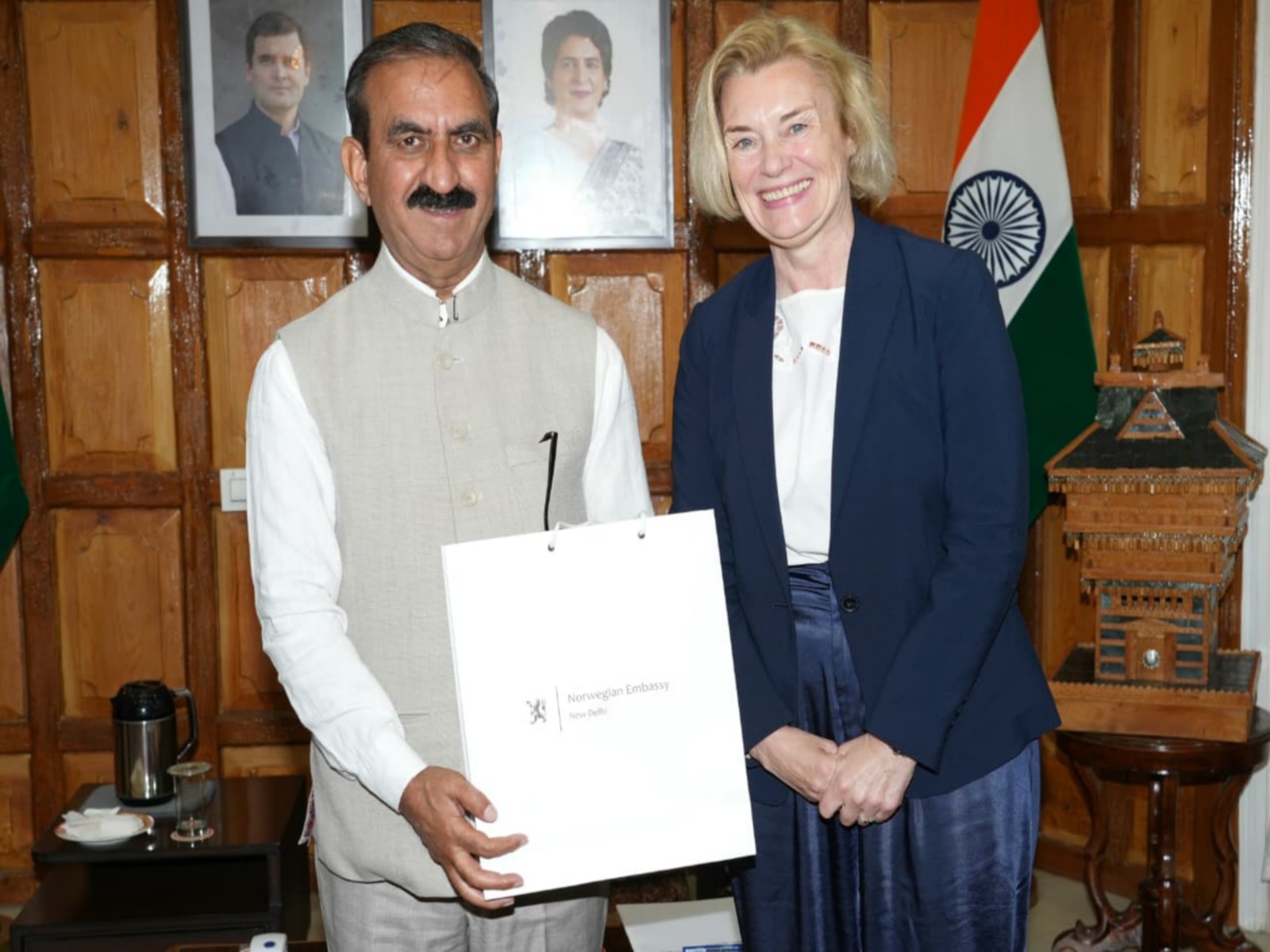 Chief Minister Sukhvinder Singh Sukhu, Ambassador of Norway to India May-Elin Stener (Photo/ANI)