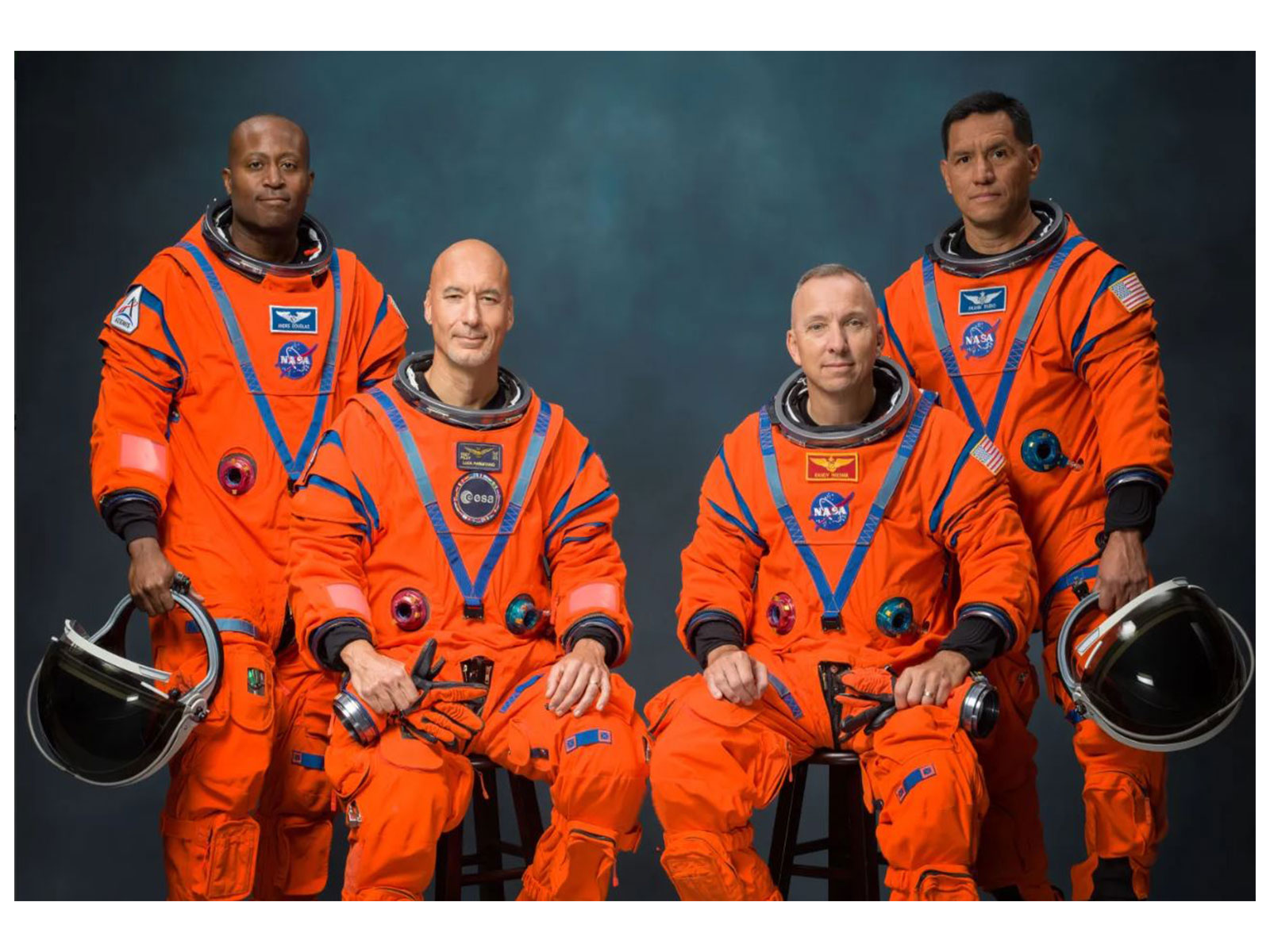 The Artemis III crew poses for an official portrait (from left: Andre Douglas, Luca Parmitano, Randy Bresnik, Frank Rubio) (Photo/NASA)