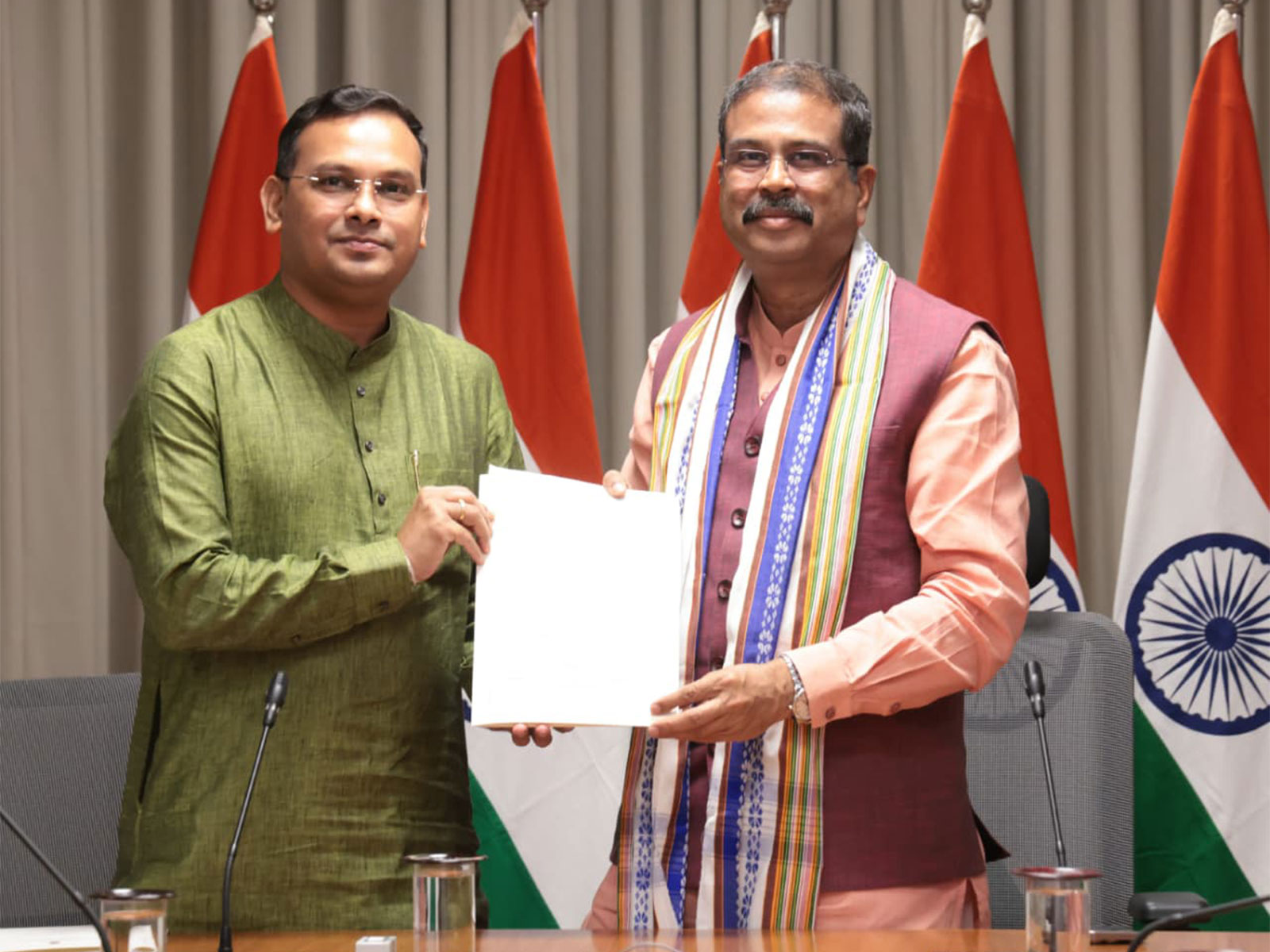 Higher Education Minister Kishor Barman, met Union Education Minister Dharmendra Pradhan (Photo/ANI)