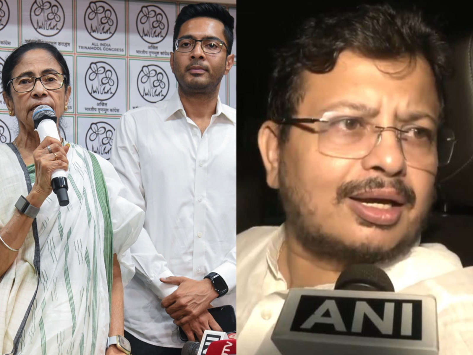 TMC supremo Mamata Banerjee, party MP Abhishek Banerjee and expelled TMC leader Ritabrata Banerjee amid escalating political developments in the state (Photo/ANI) TMC supremo Mamata Banerjee, party MP Abhishek Banerjee and expelled TMC leader Ritabrata Banerjee amid escalating political developments in the state (Photo/ANI)