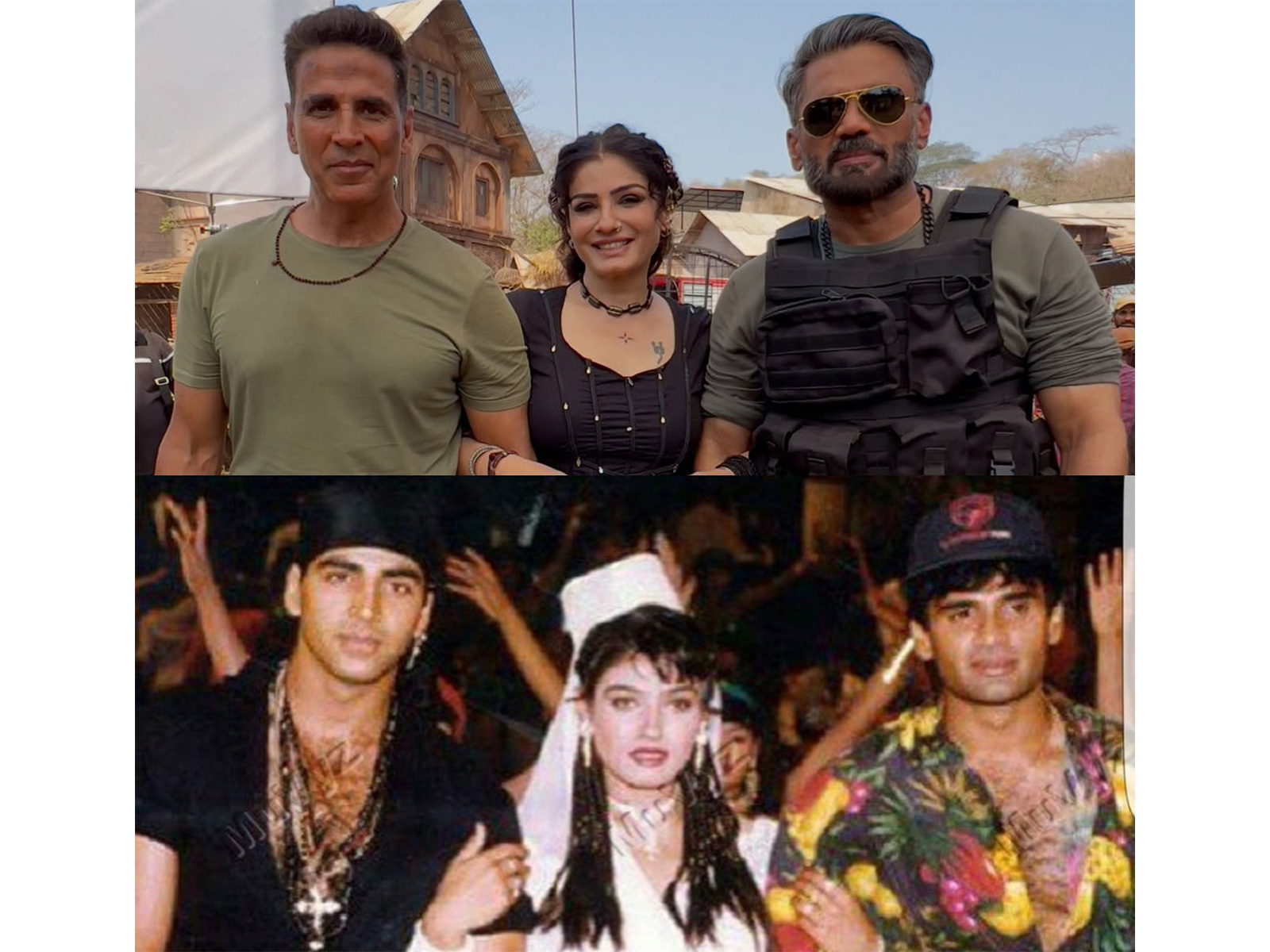 Raveena Tandon with Akshay Kumar, Suniel Shetty (Photo/Instagram@officialraveenatandon)