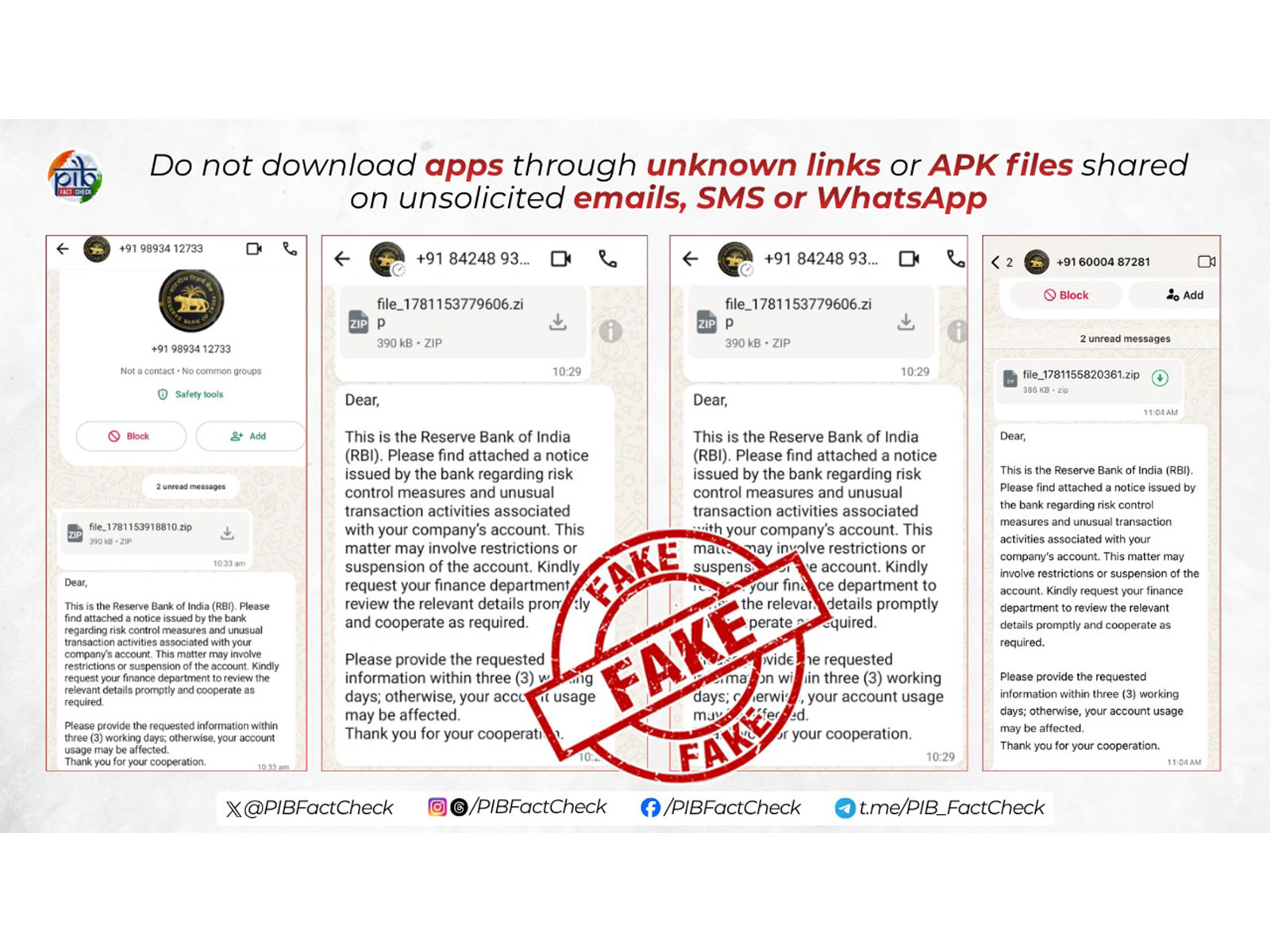 PIB Fact Check flags fake RBI WhatsApp messages seeking banking details (Photo/X@PIBFactCheck)