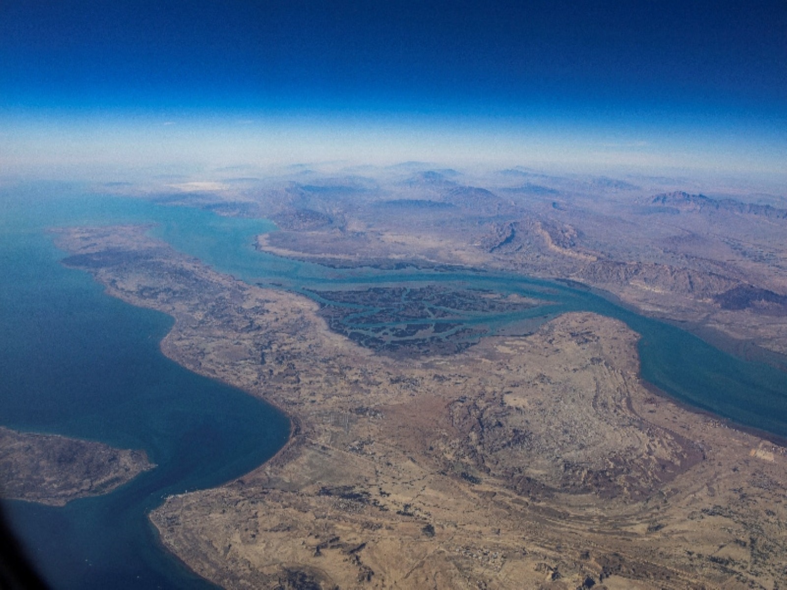 An aerial view of Qeshm Island and Iran's southern coastline along the strategic Strait of Hormuz. (Photo/Reuters)