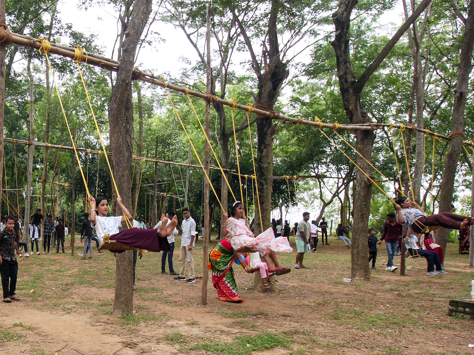 Girls swing on the occasion of 'Raja' festival in Odisha (Photo/ANI) Girls swing on the occasion of 'Raja' festival in Odisha (Photo/ANI)