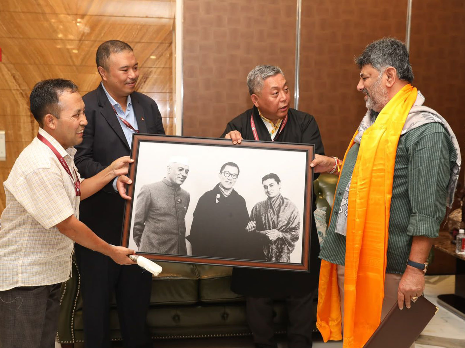Chief Representative of the Central Tibetan Administration (CTA), Jigmey Tsultrim meets  Karnataka Chief Minister D.K. Shivakumar at his residence (Photo/Karnataka CMO)
