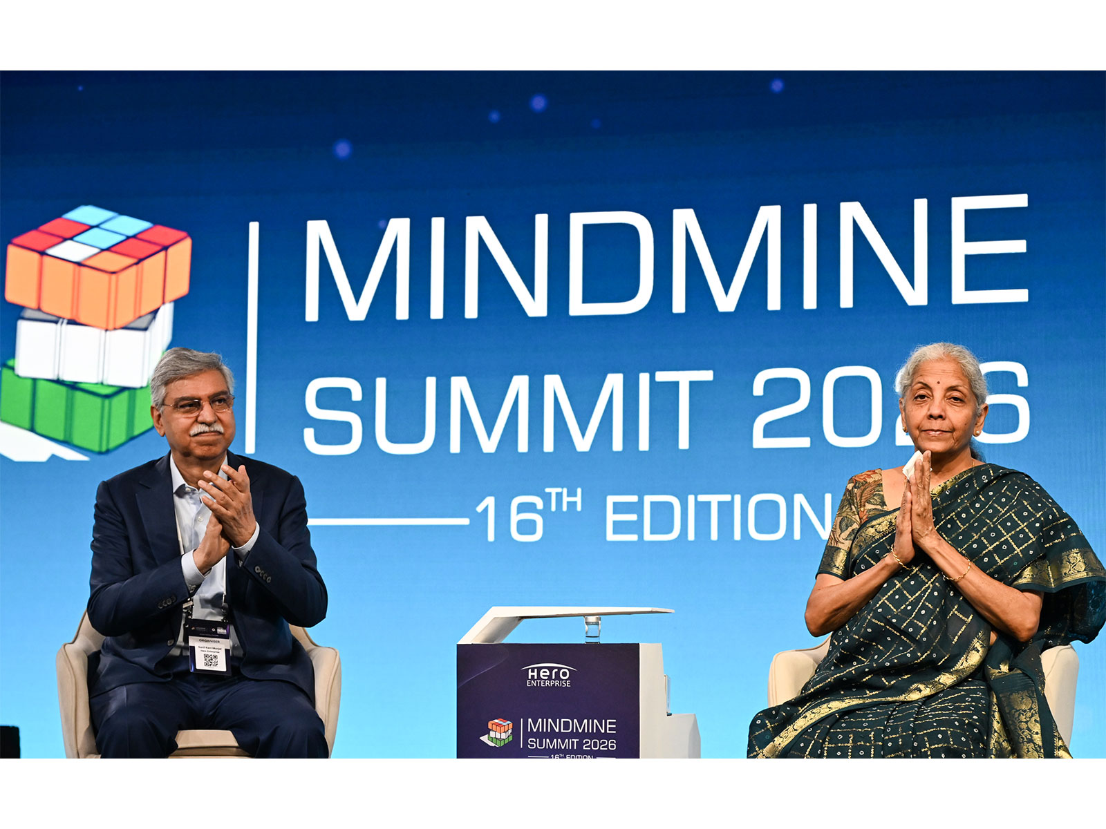 Nirmala Sitharaman, Union Minister of Finance and Corporate Affairs with Hero Enterprise Chairman Sunil Kant Munjal (Photo/ANI)