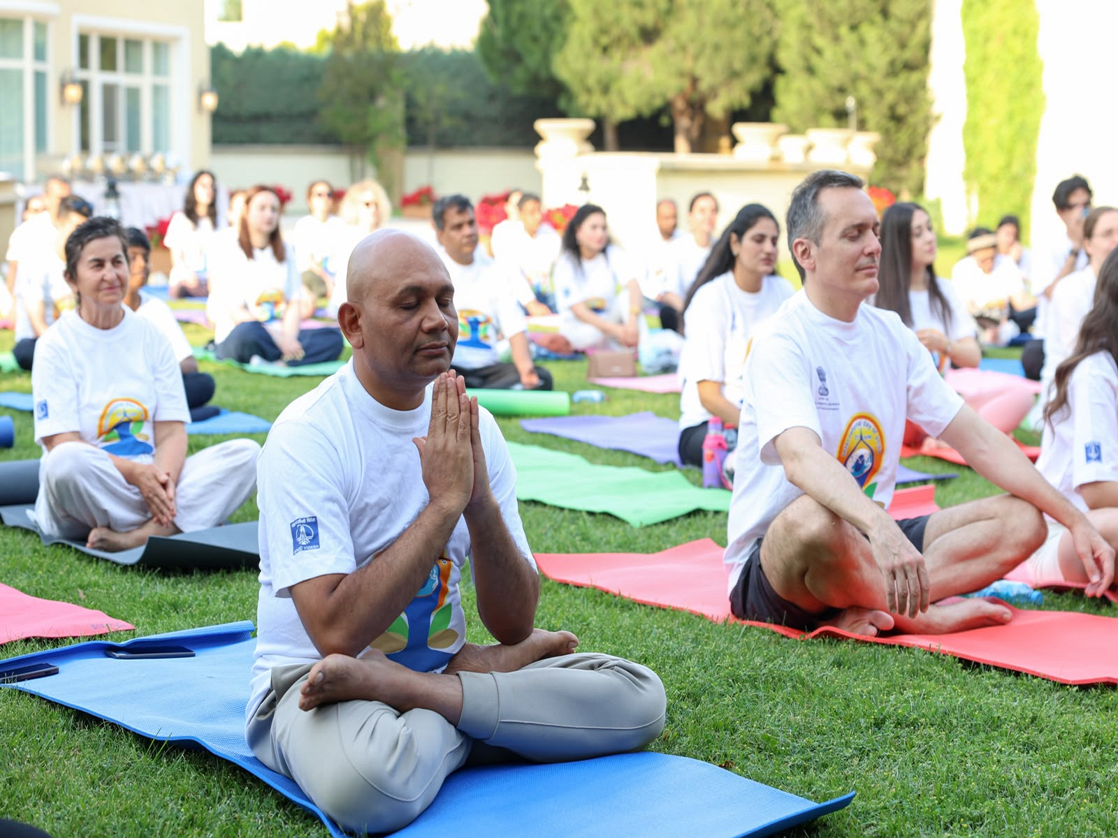 Ambassador Abhay Kumar participates in  special yoga session organised at Embassy of India in Baku (Photo/X/@indembassybaku)