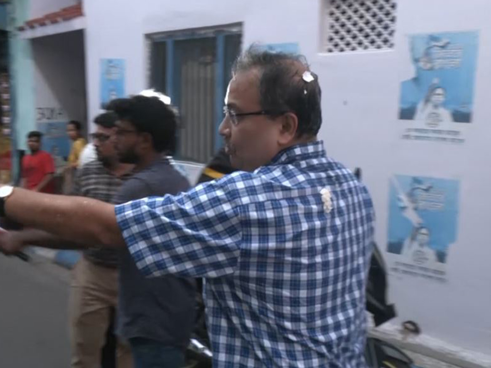 TMC MLA Kunal Ghosh after an egg was thrown at him near Mamata Banerjee's residence in Kolkata (Photo/ANI)