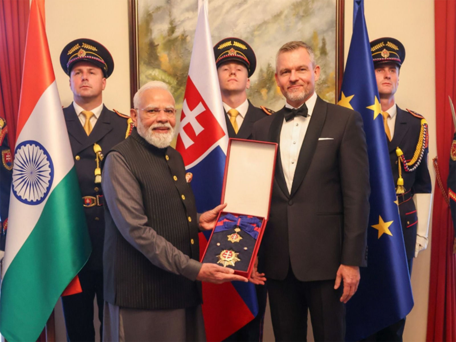 PM Narendra Modi being conferred The Order of the White Double Cross (1st Class), (Photo/X/@rajnathsingh)