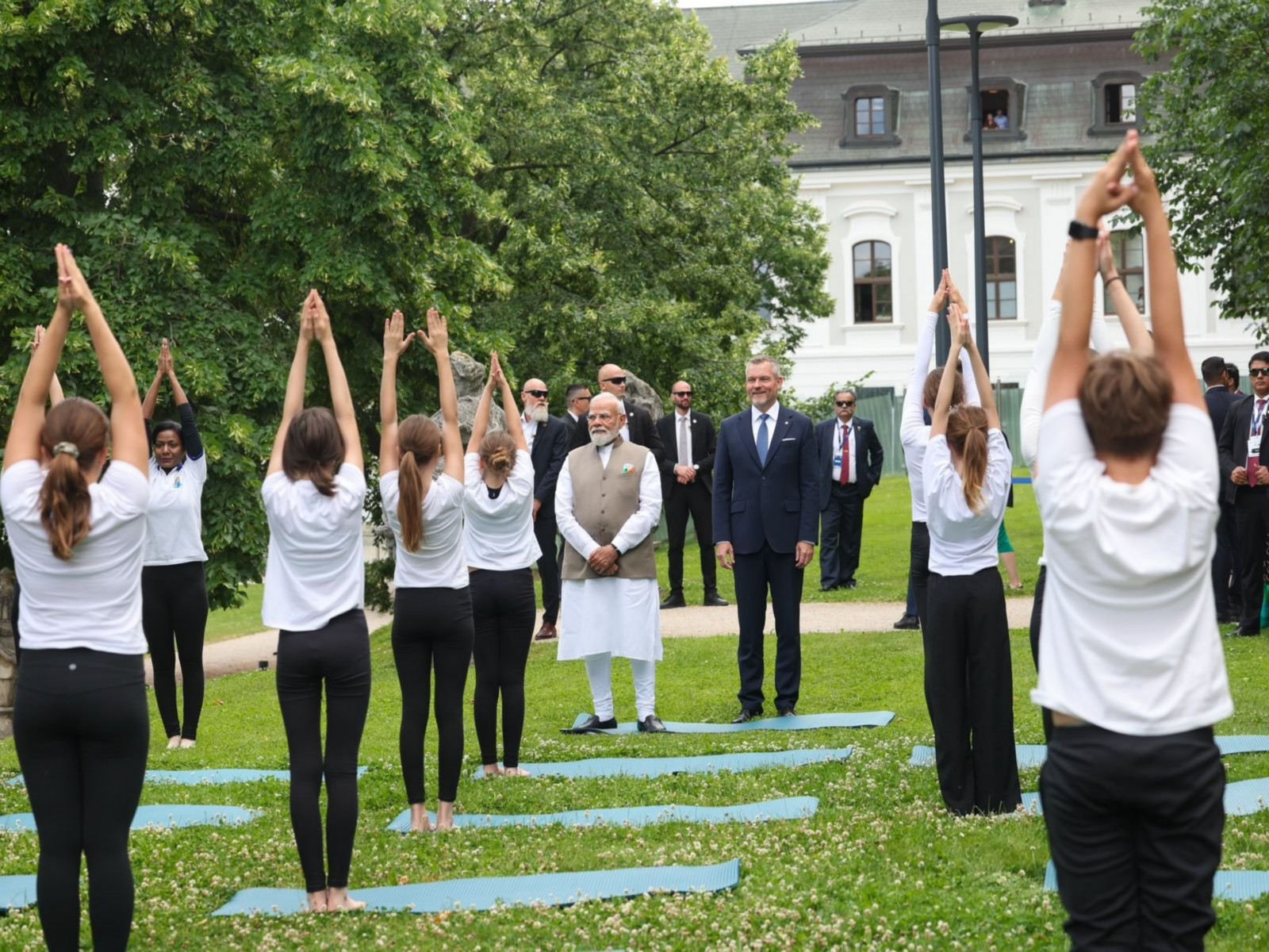 PM Modi witnesses Yoga demonstration by Slovak schoolchildren (Photo/X@narendramodi) PM Modi witnesses Yoga demonstration by Slovak schoolchildren (Photo/X@narendramodi)
