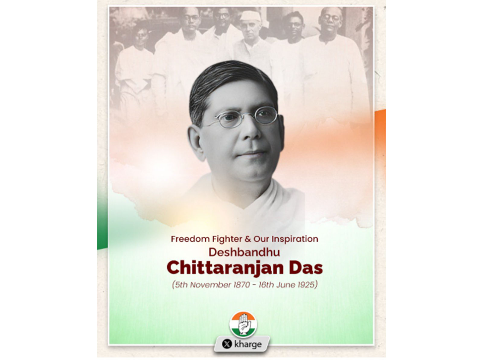 Chittaranjan Das, Former Congress President, (Photo/X/@kharge) Chittaranjan Das, Former Congress President, (Photo/X/@kharge)