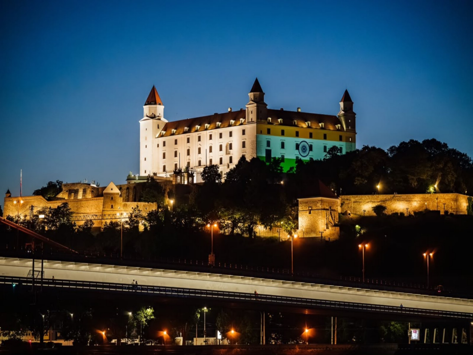 Bratislava castle illuminated with the tricolour in honour of PM Modi’s visit (Photo/ANI)