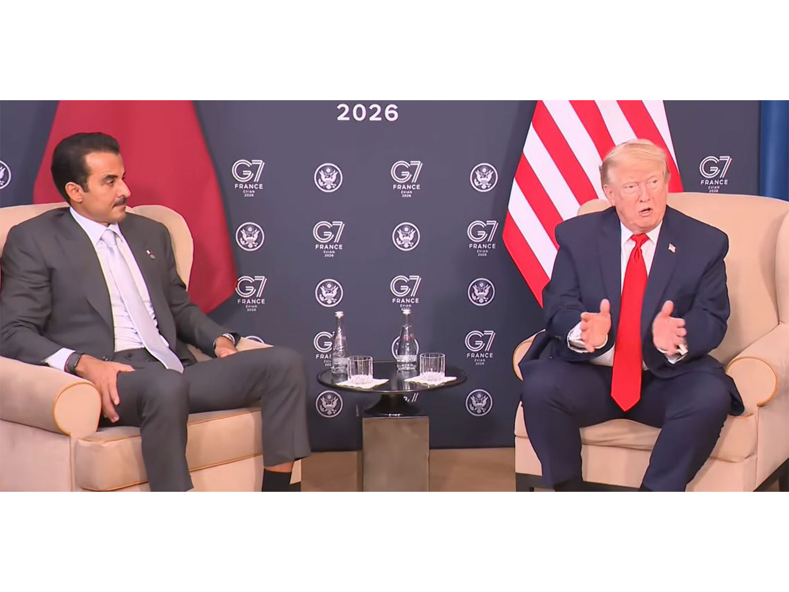 US President Donald Trump and Qatar's Emir Sheikh Tamim Bin Hamad Al-Thani during a bilateral meeting on the sidelines of the G7 summit in Evian-les-Bains, France (Photo/Youtube@WhiteHouse) US President Donald Trump and Qatar's Emir Sheikh Tamim Bin Hamad Al-Thani during a bilateral meeting on the sidelines of the G7 summit in Evian-les-Bains, France (Photo/Youtube@WhiteHouse)