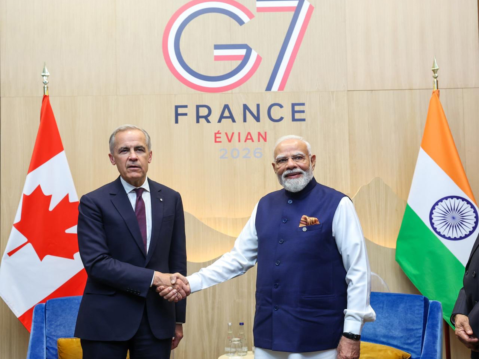 Prime Minister Narendra Modi with Canadian PM Mark Carney in Evian, France (Photo/@MEAIndia) Prime Minister Narendra Modi with Canadian PM Mark Carney in Evian, France (Photo/@MEAIndia)