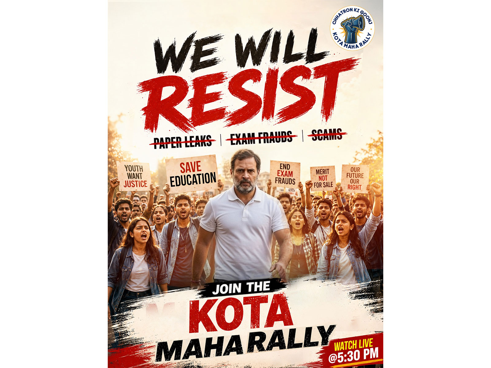 Rahul Gandhi to launch ‘Chhatron Ki Goonj' nationwide rally from Kota (Photo:X@INCIndia))