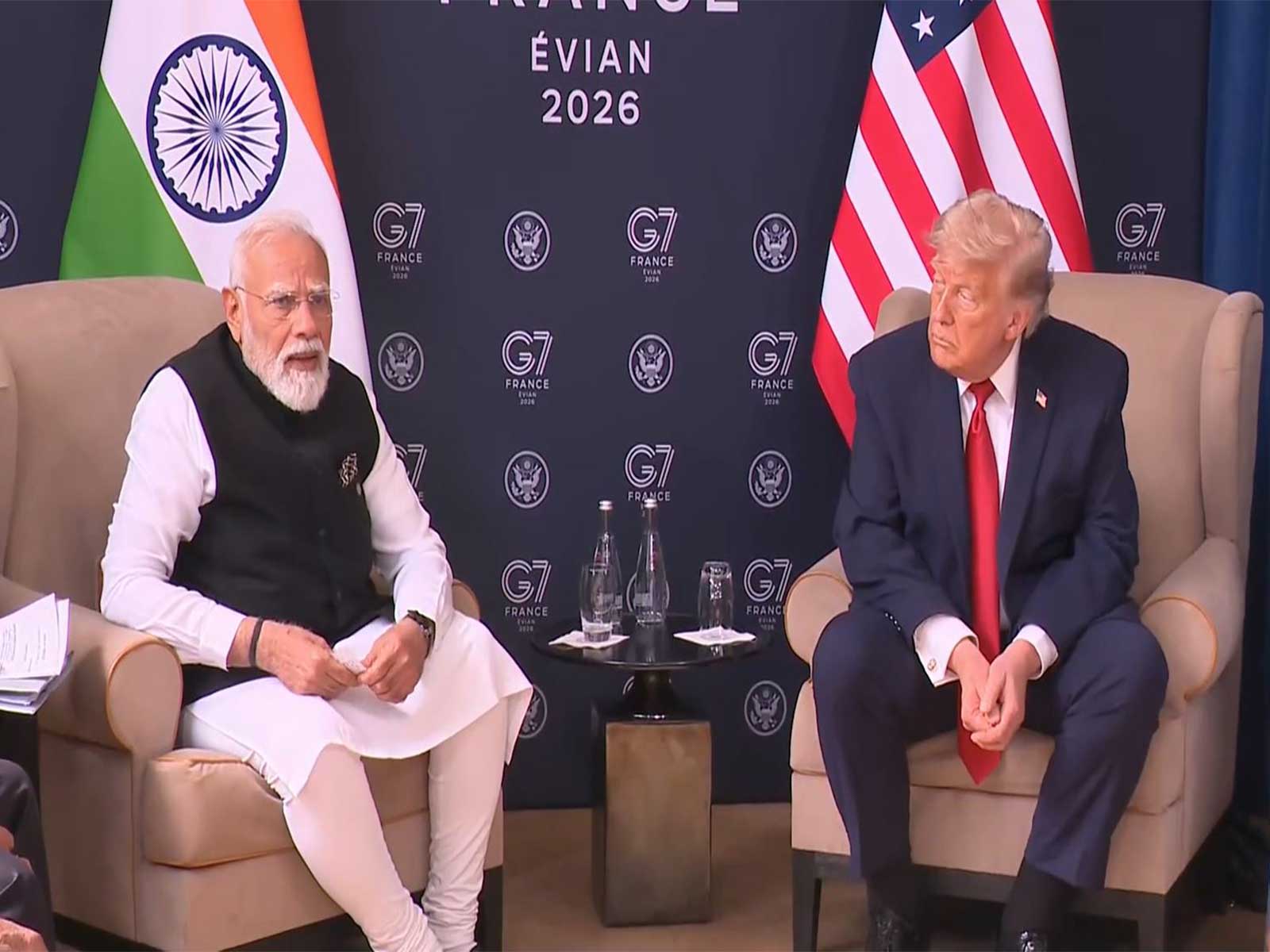 Prime Minister Narendra Modi and US President Donald Trump hold bilateral talks on the sidelines of the G7 Summit in Évian-les-Bains, France. (Photo/ANI)