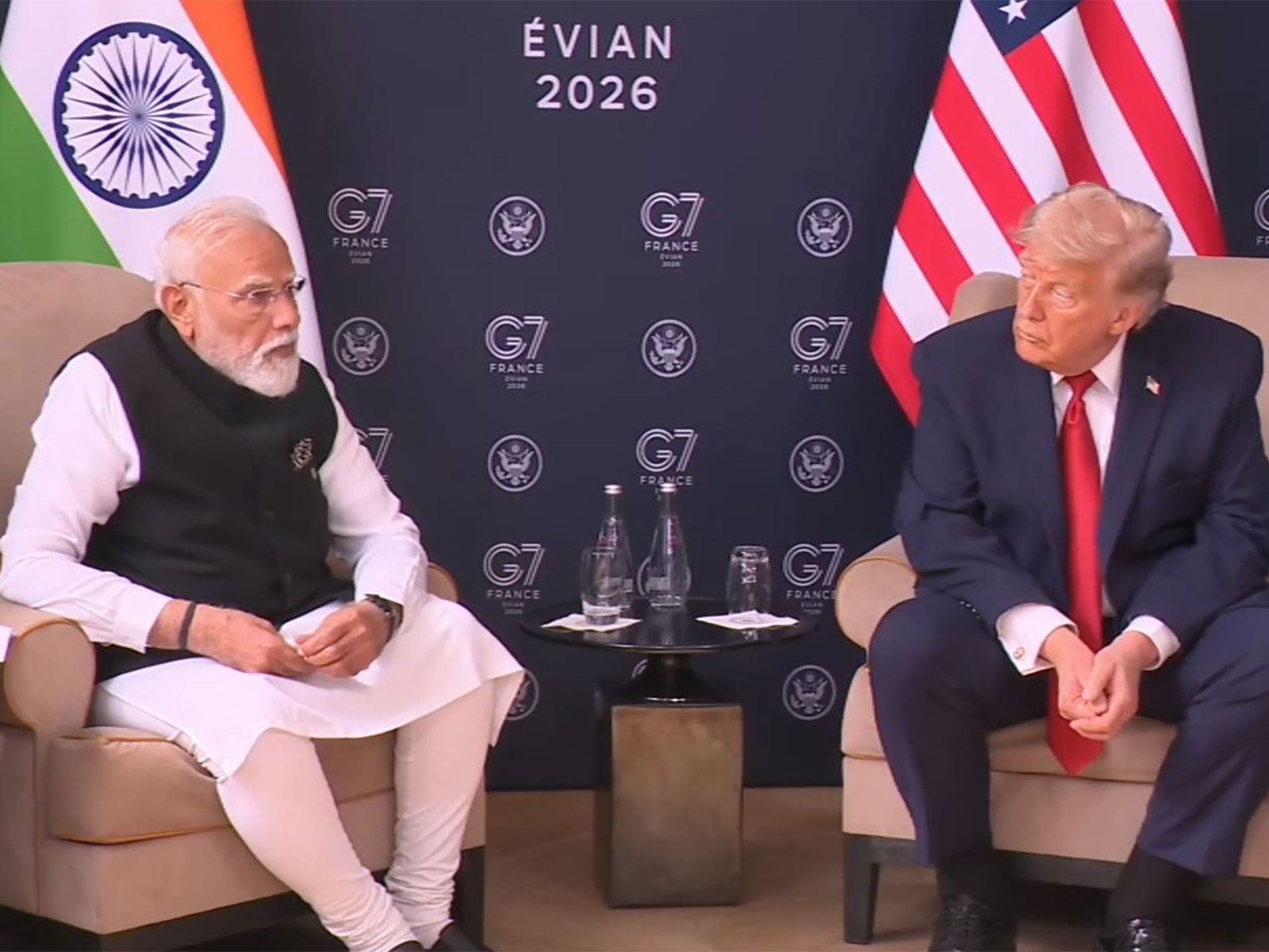 Prime Minister Narendra Modi and US President Donald Trump hold bilateral talks on the sidelines of the G7 Summit in France. (Photo/ANI)