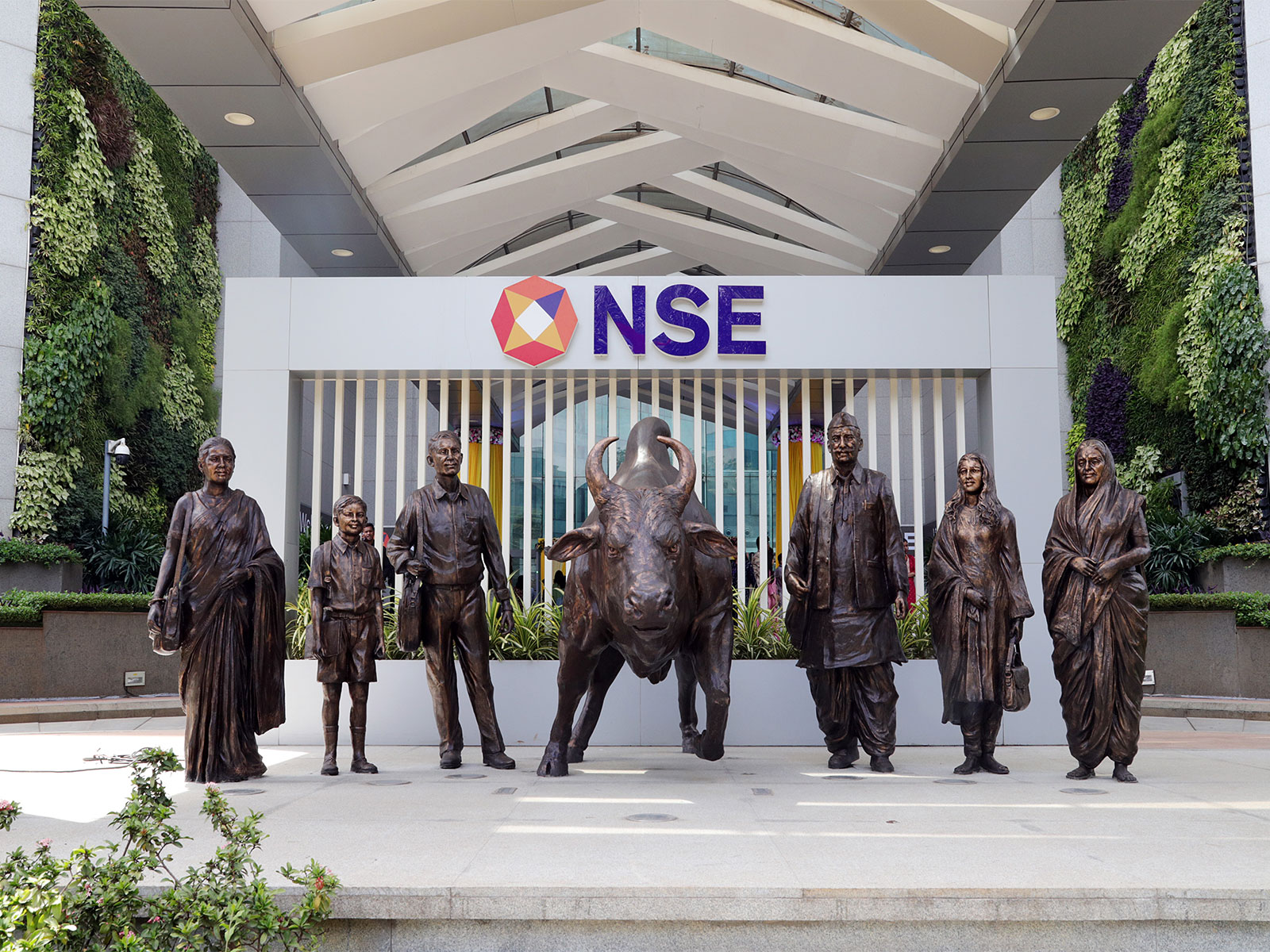 A view of the newly renovated NSE atrium bull (File Photo/ANI)
