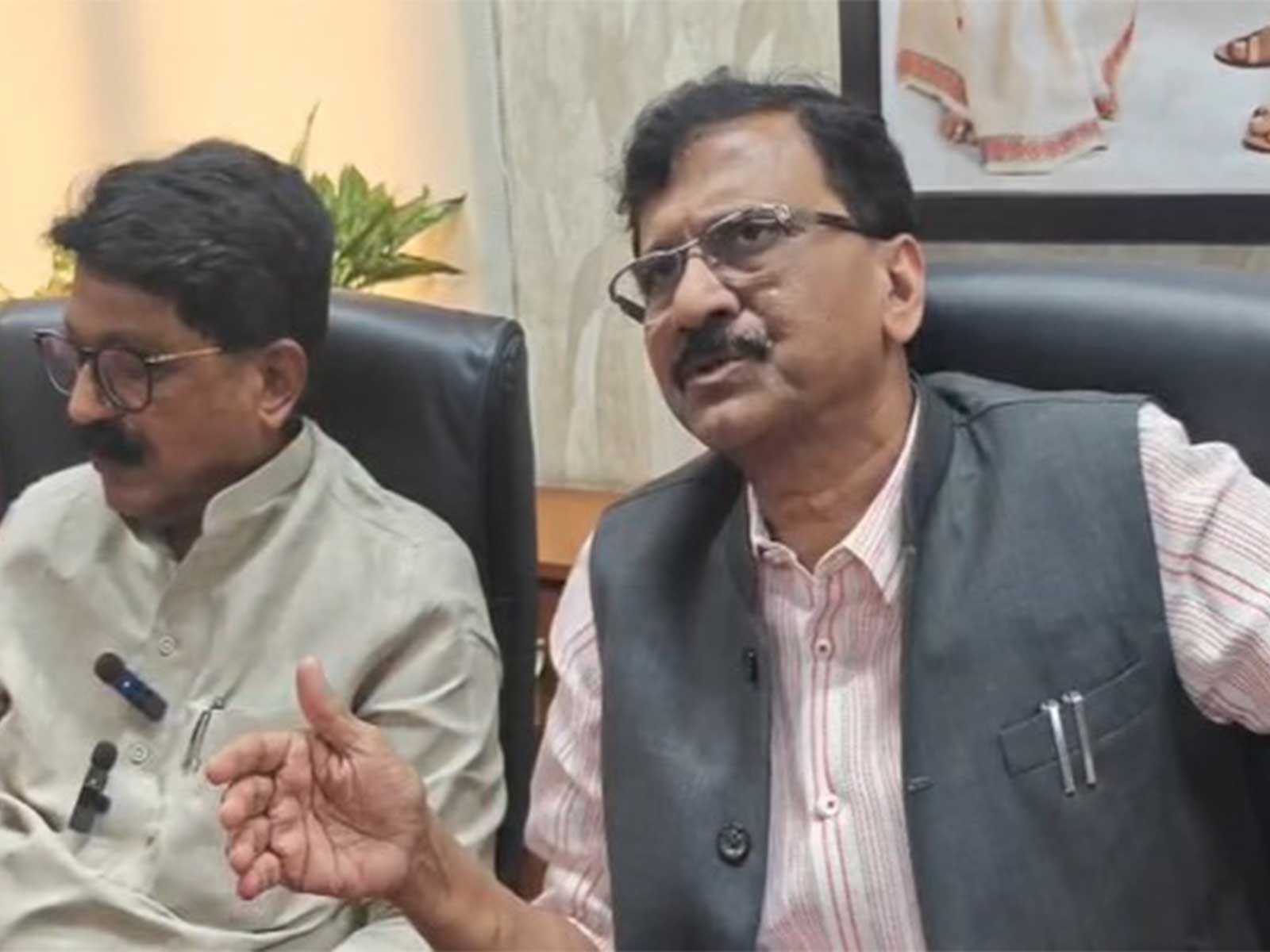 Shiv Sena MPs Sanjay Raut and Arvind Sawant after the meeting (Photo/ANI)