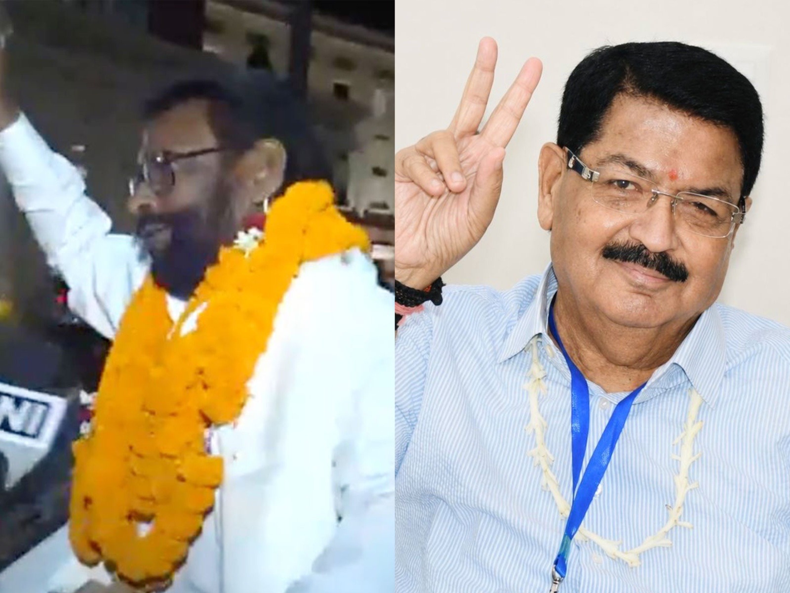 Baidyanath Ram (JMM) and Parimal Nathwani (NDA-backed) pose after securing their seats in the Upper House amid a high-stakes contest (Photo/ANI)
