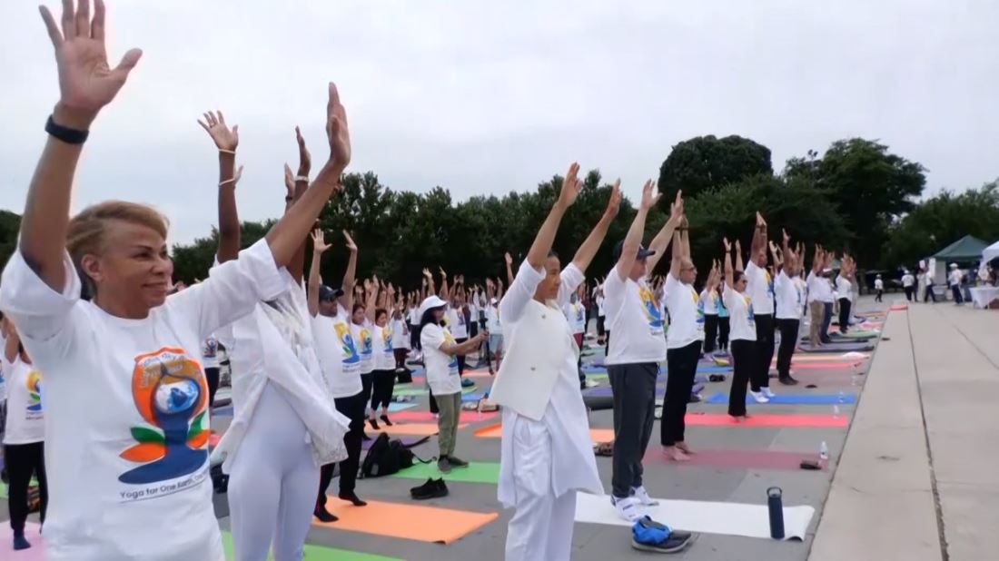 Indian Embassy hosts yoga session at Lincoln Memorial in Washington DC ahead&hellip;