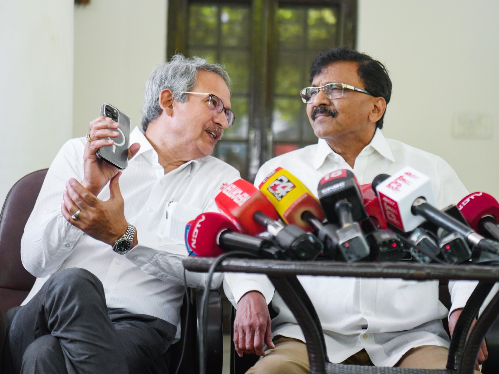 UBT Sena MP's Anil Desai and Sanjay Raut (Photo/ANI) UBT Sena MP's Anil Desai and Sanjay Raut (Photo/ANI)