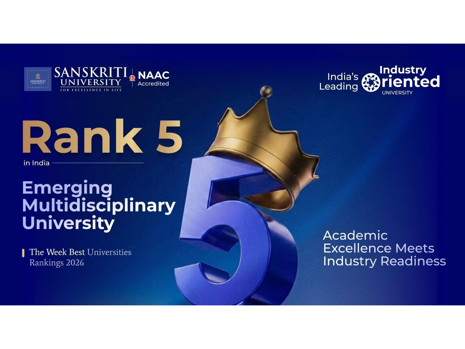 Academic Excellence Meets Industry Readiness as Sanskriti University Secures Rank 5 in India