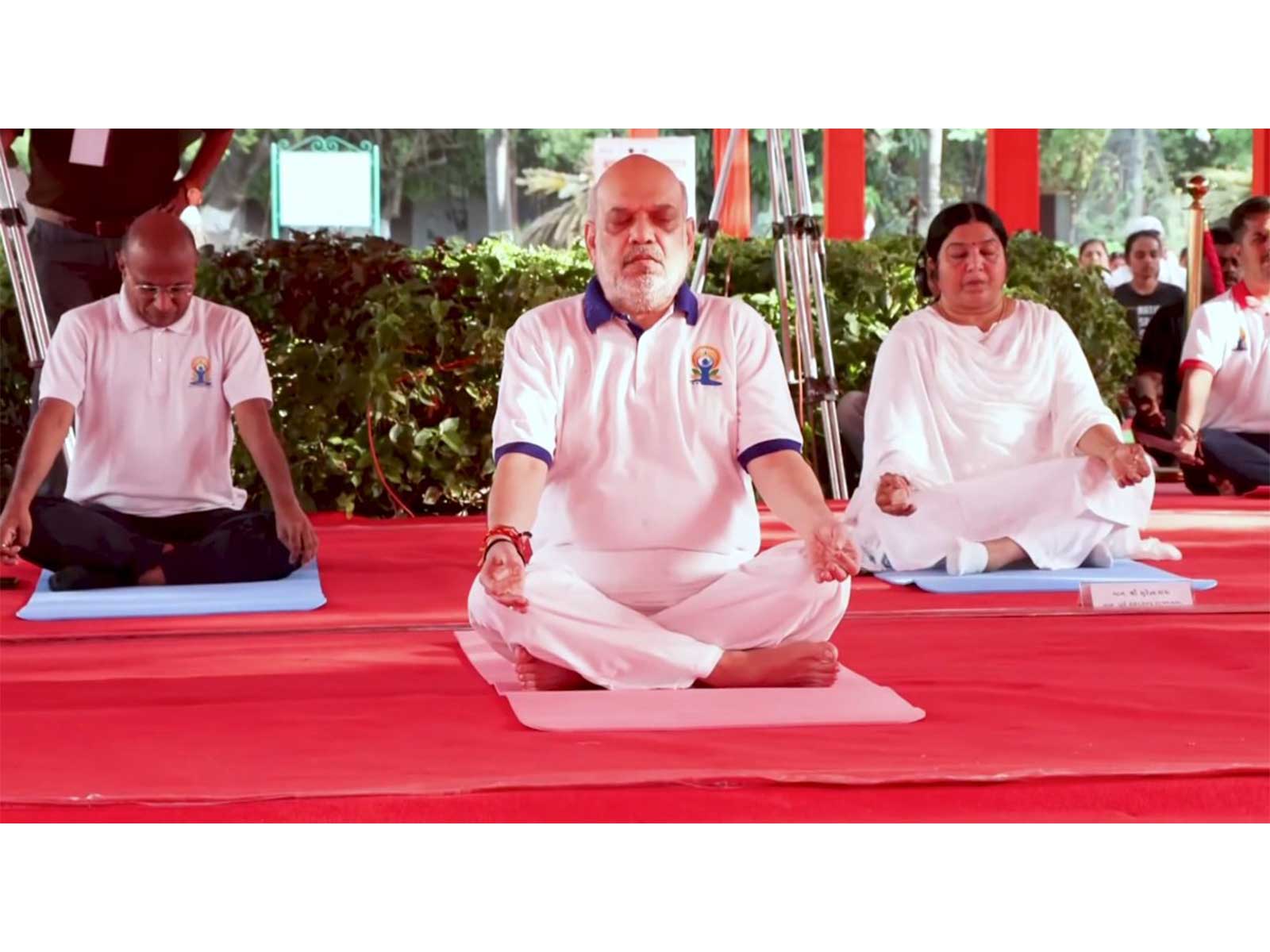 Union Home Minister Amit Shah participated in a yoga session in Ahmedabad, (Photo/ANI)