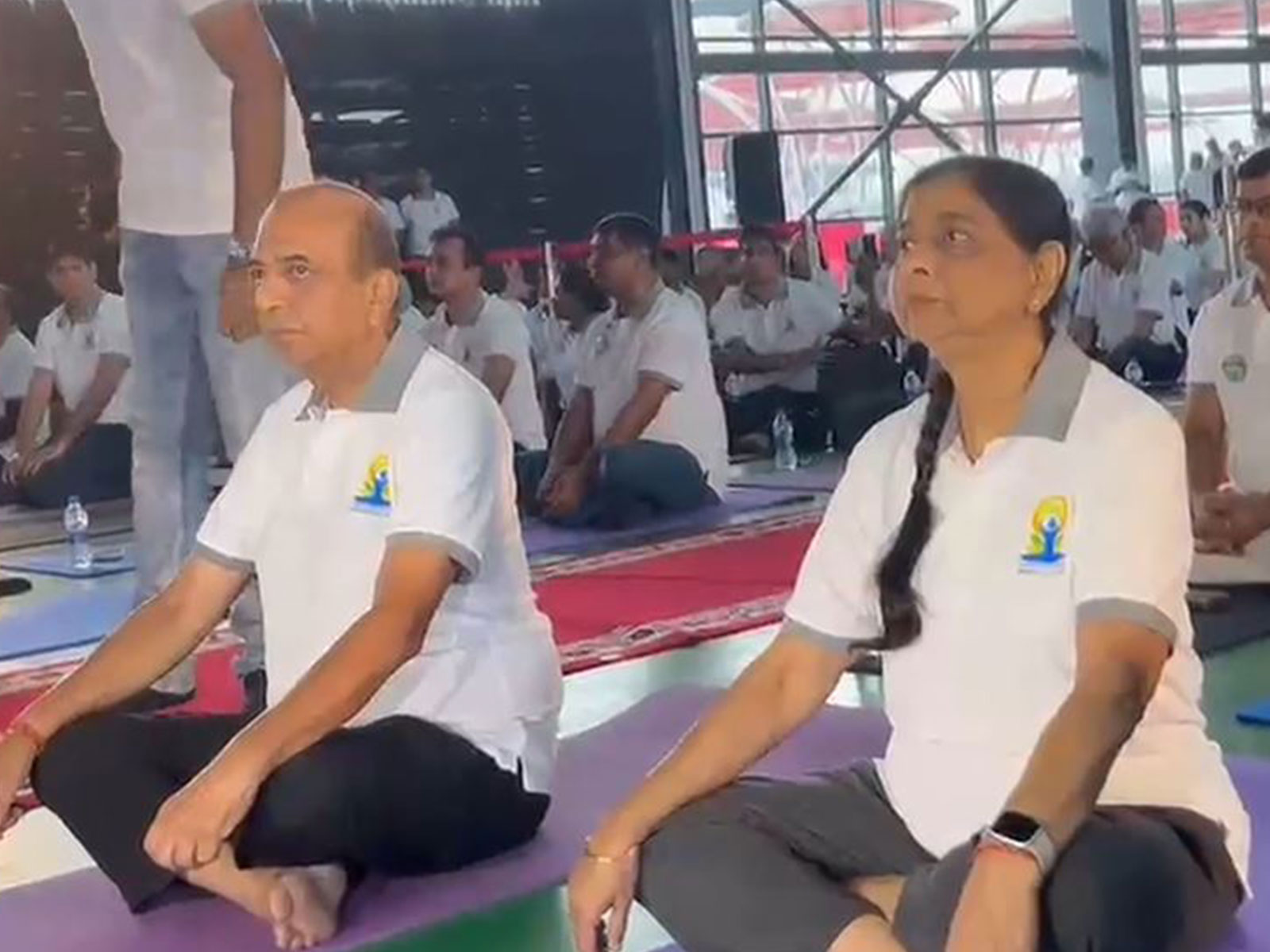 Indian envoy Dinesh Trivedi joins participants in yoga day (Photo/ANI)