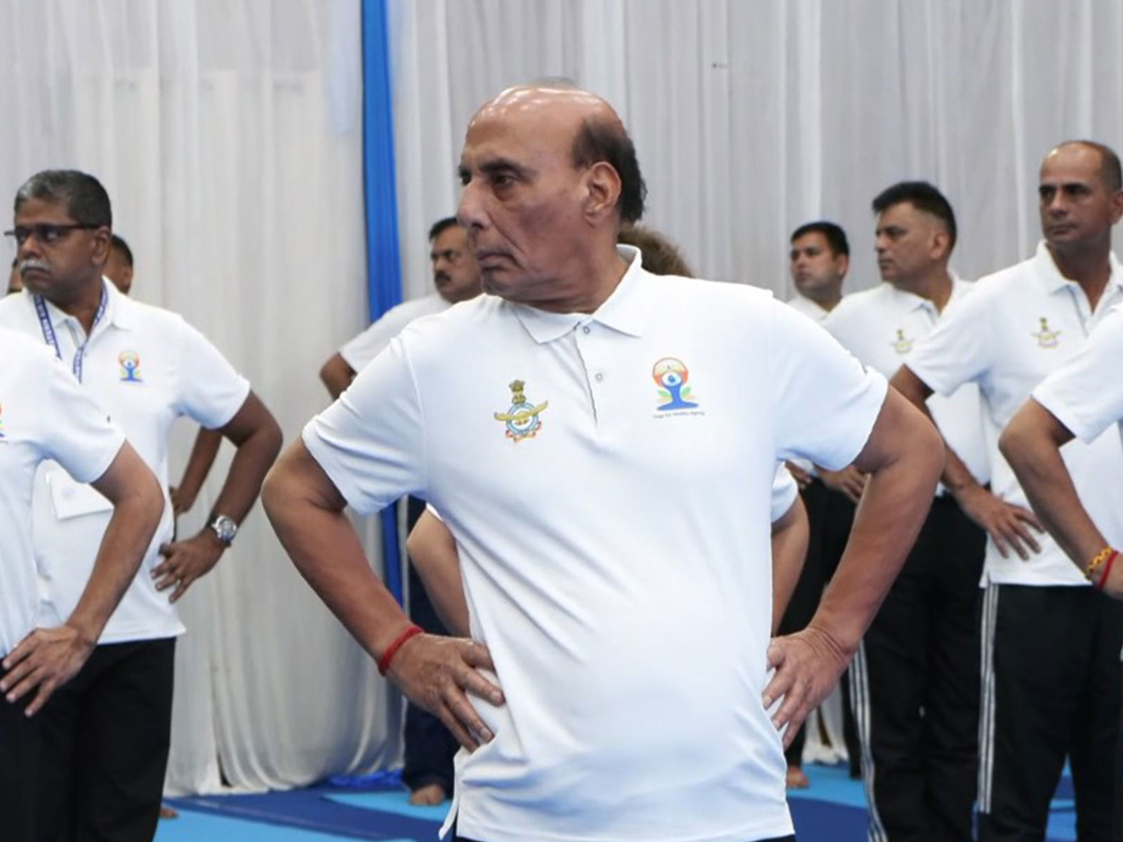 Defence Minister Rajnath Singh took part in Yoga Day celebrations in Shillong (Photo/ANI)