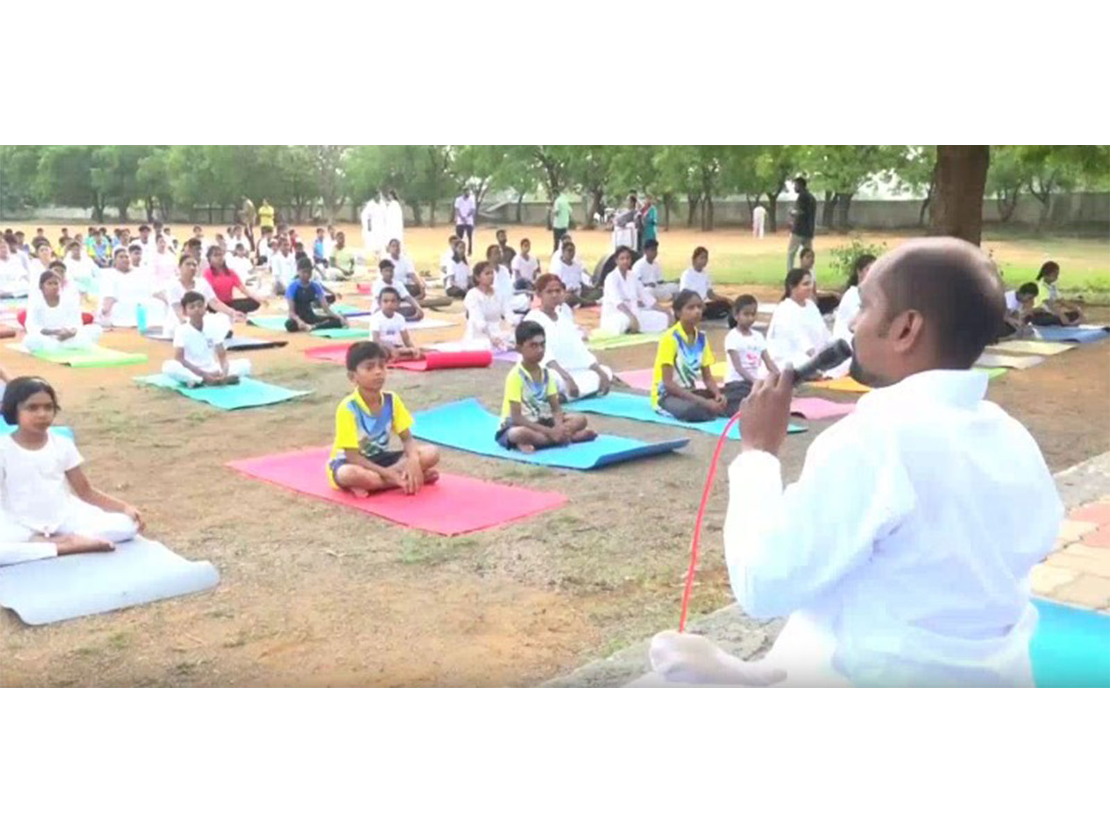 Yoga programme organised at Anna Sports Stadium in Tiruchirappalli, (Photo/ANI)