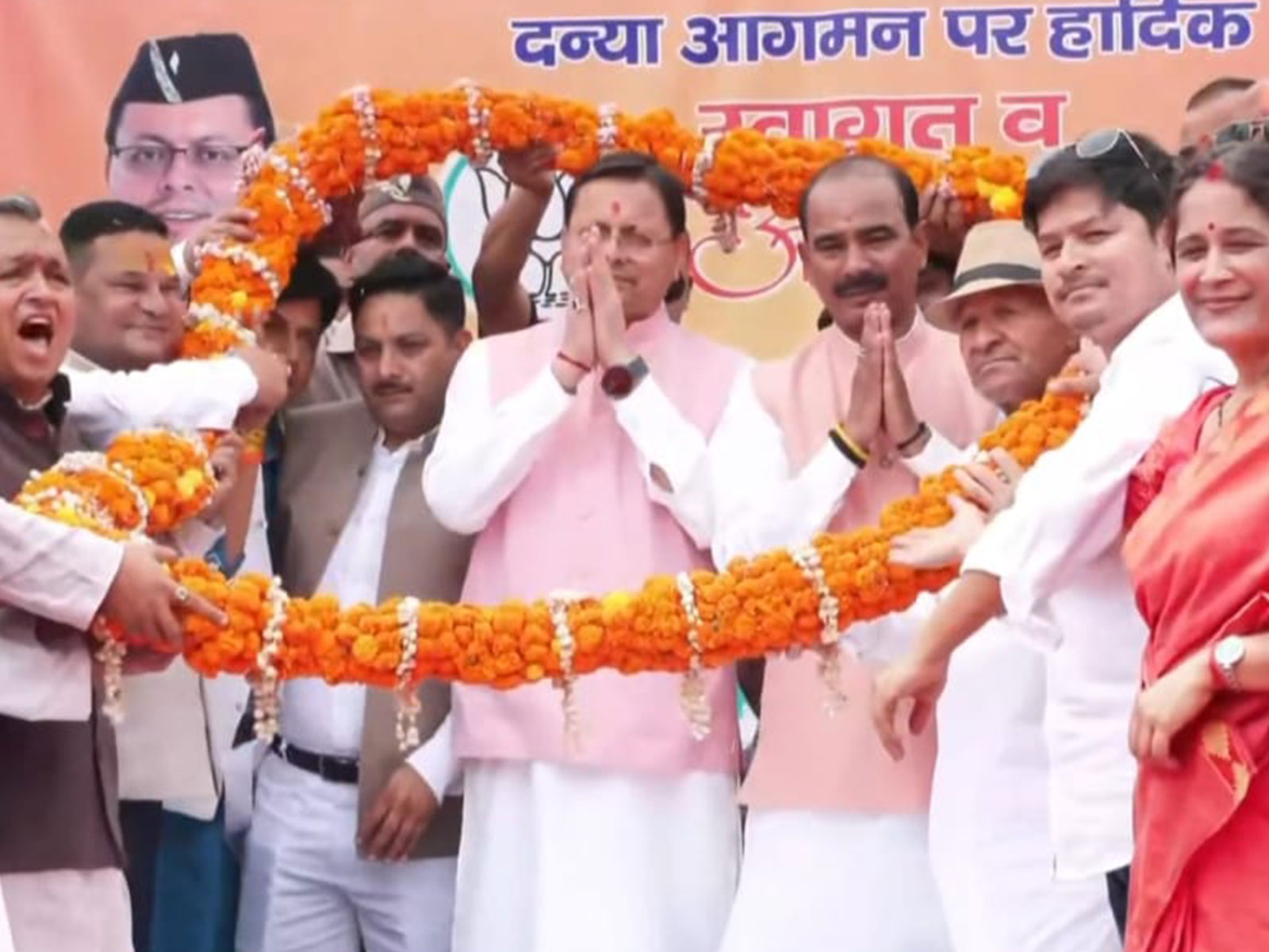 Pushkar Singh Dhami, CM (UK) received a grand welcome at Almora, (Photo/ANI)