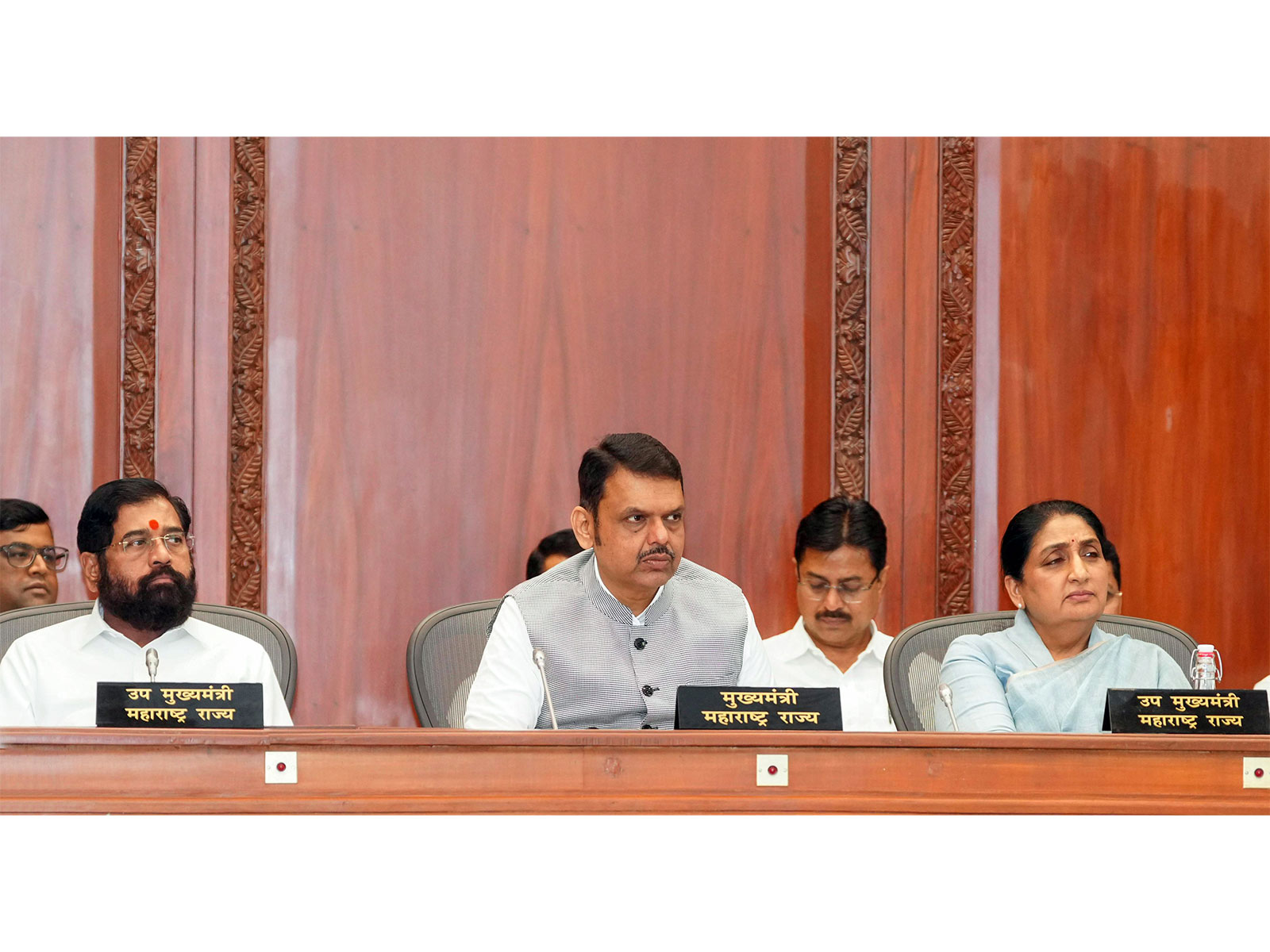 Maharashtra Chief Minister Devendra Fadnavis with Deputy CMs Eknath Shinde and Sunetra Pawar (File Photo/ANI) Maharashtra Chief Minister Devendra Fadnavis with Deputy CMs Eknath Shinde and Sunetra Pawar (File Photo/ANI)