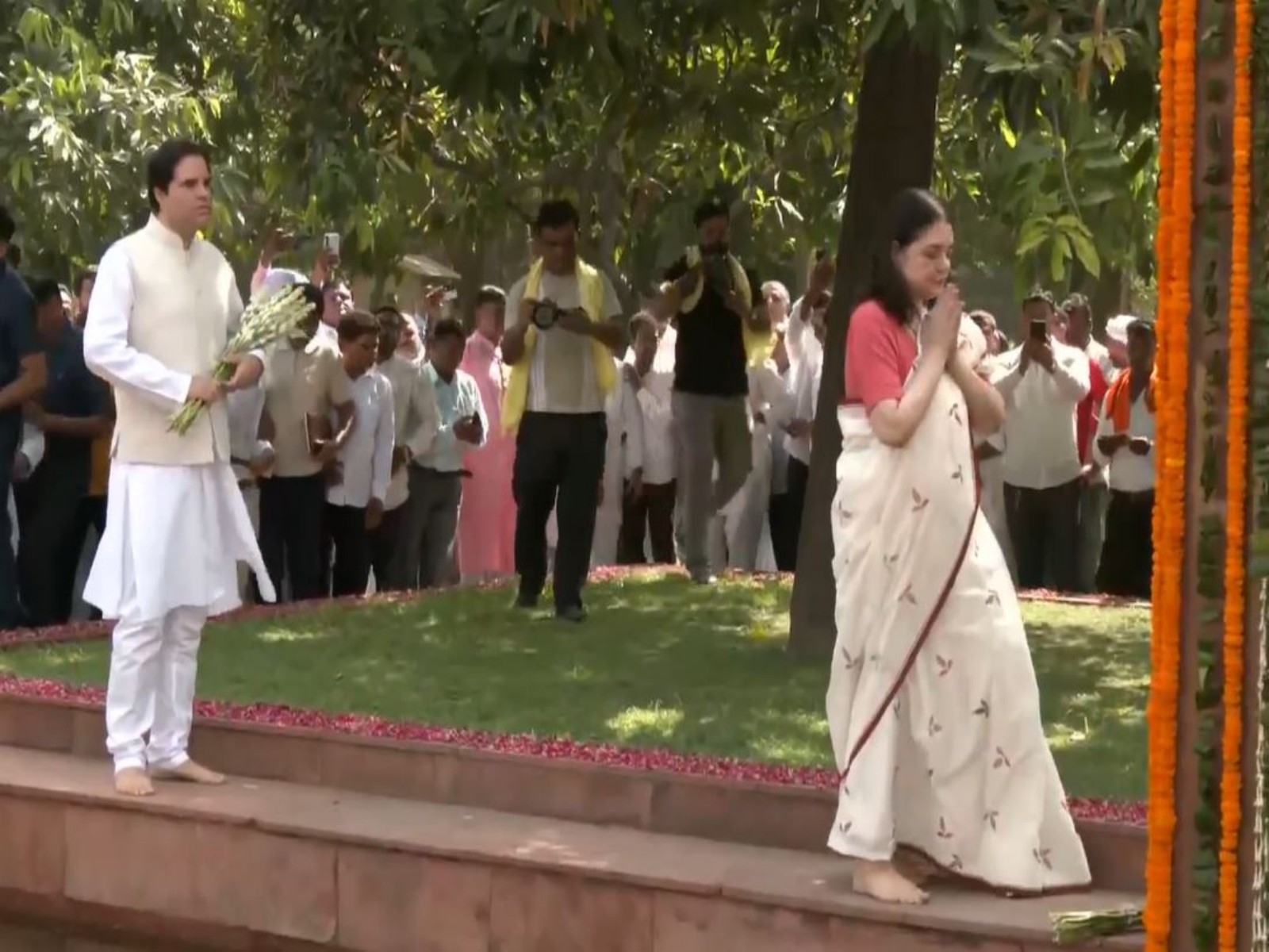 Maneka Gandhi and Varun Gandhi at Shanti Van (Photo/ANI)