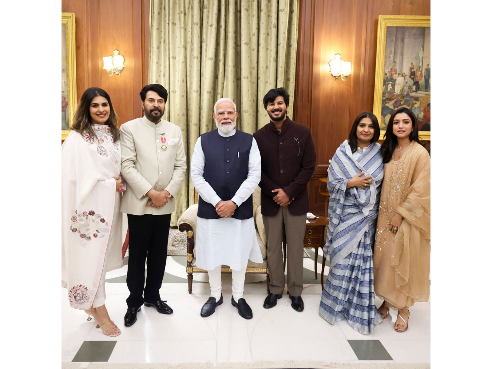 PM Modi with veteran actor Mammootty and his family members (Image source: PM Modi's Instagram) PM Modi with veteran actor Mammootty and his family members (Image source: PM Modi's Instagram)