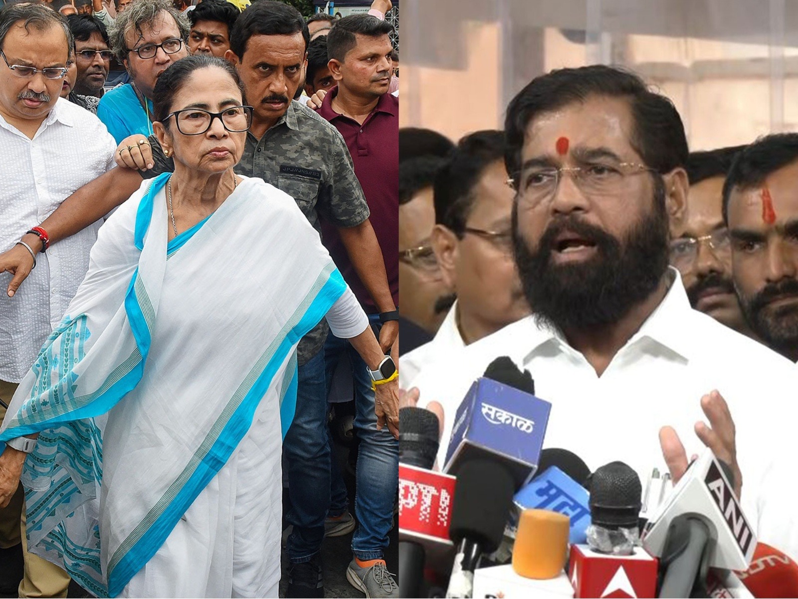 TMC chief Mamata Banerjee and Maharashtra Deputy CM Eknath Shinde (Photo/ANI)