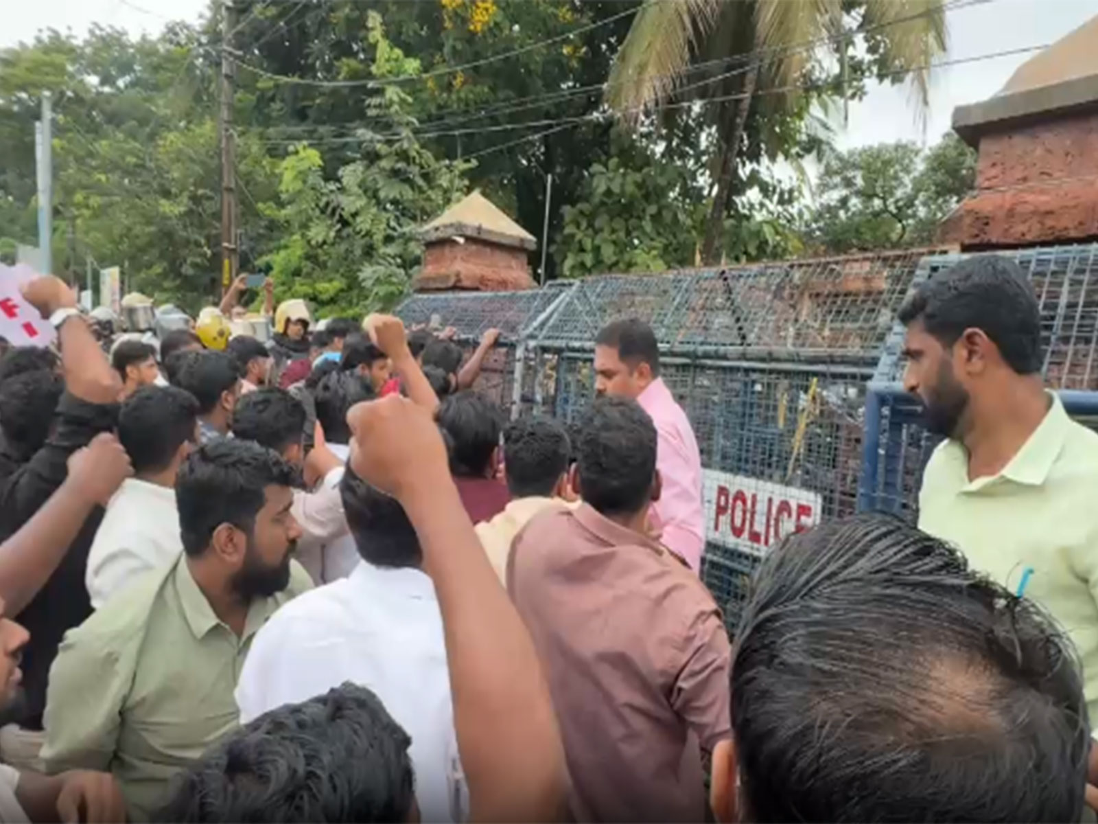 DYFI) took out a march to the Kannur Collectorate, (Photo/ANI)