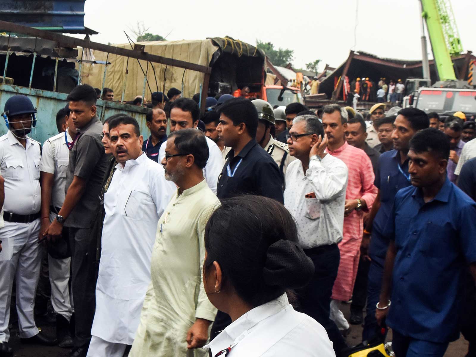West Bengal Chief Minister Suvendu Adhikari at the site after an under-construction godown shed collapsed in Taratala, Kolkata (Photo/ANI)
