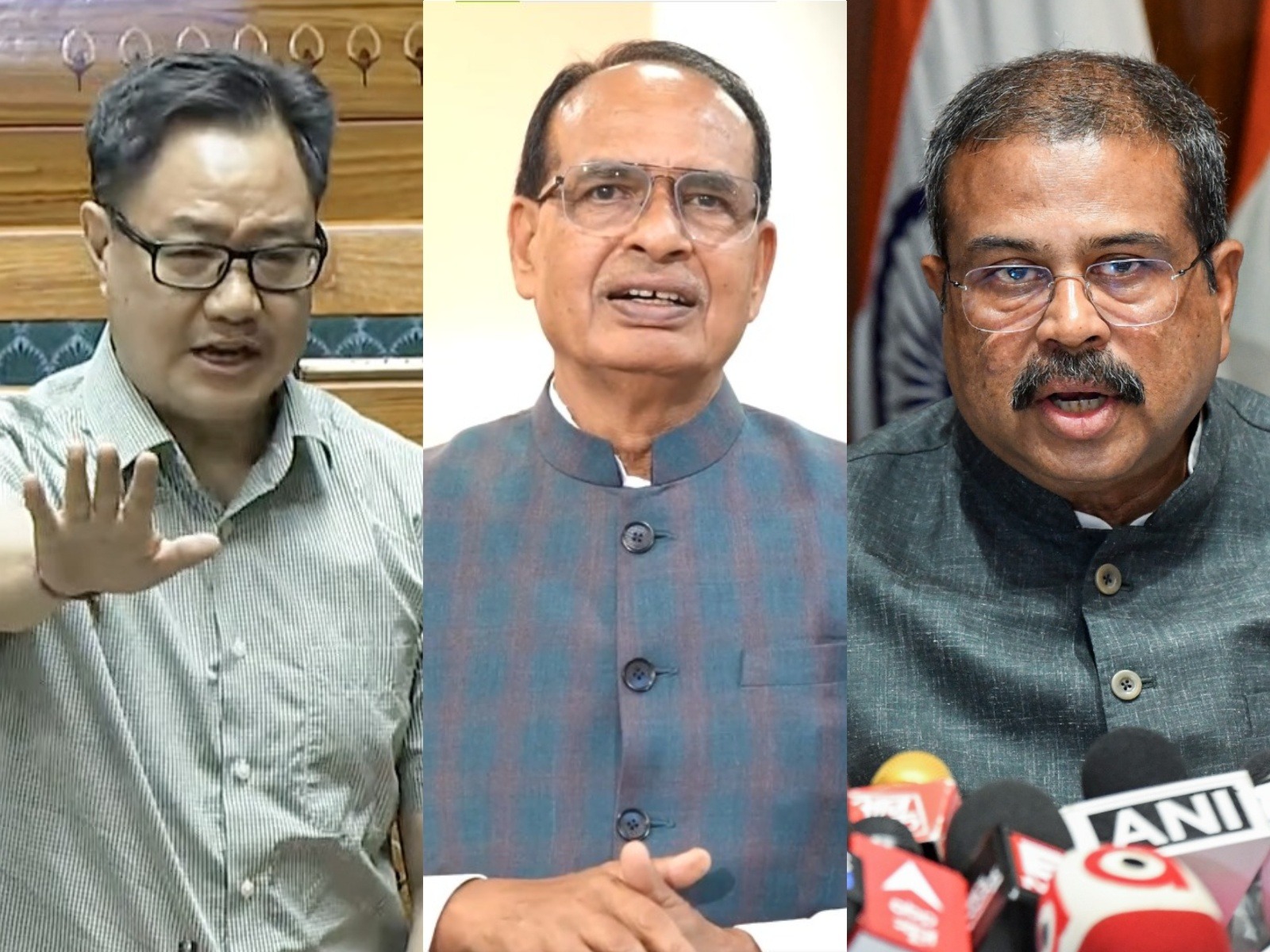 Union Ministers call Emergency 1975 ‘dark chapter of democracy’: Kiren Rijju (L) Shivraj  Singh Chouhan (C), Dharmendra Pradhan (R) (Photo/ANI)