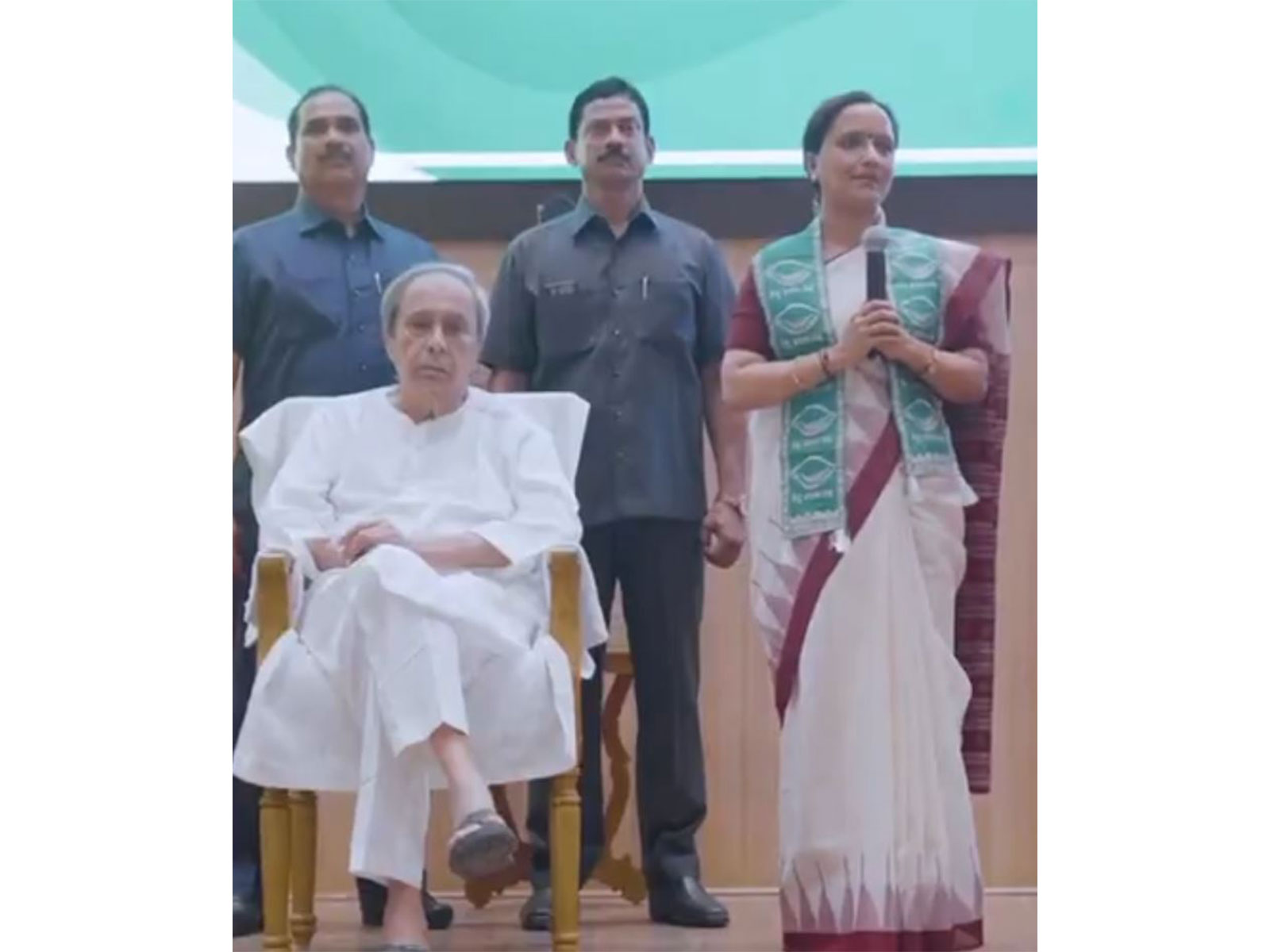 BJD President Naveen Patnaik with Sujata Rout Karthikeyan (Photo/ANI)