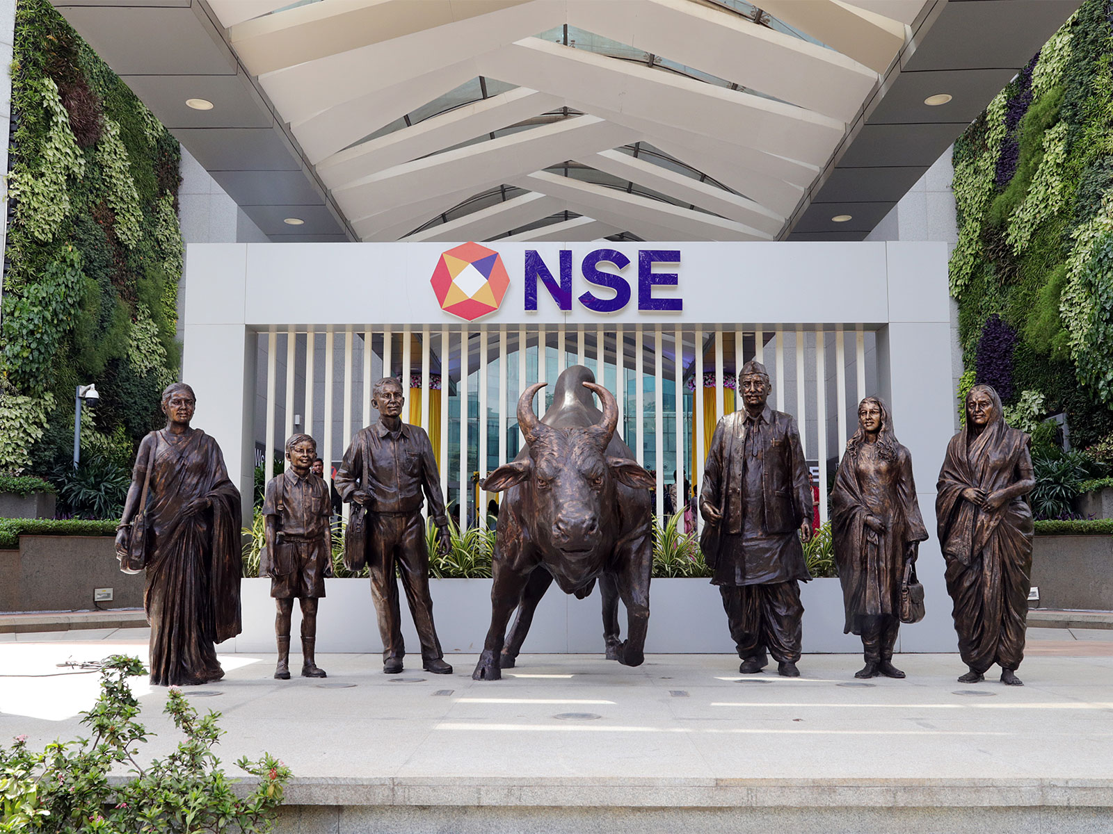 A view of the newly renovated NSE atrium bull (File Photo/ANI)