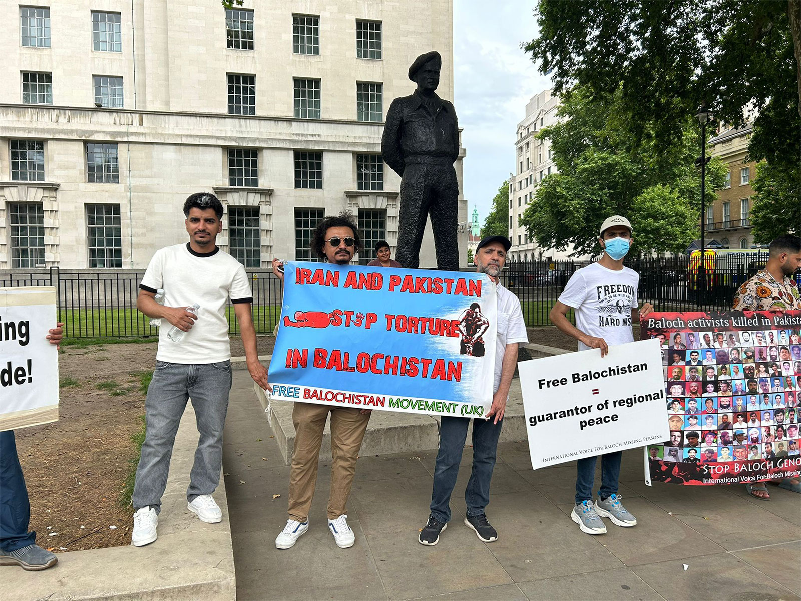Baloch human rights activists stage a protest outside 10 Downing Street in London. (Photo/ANI)