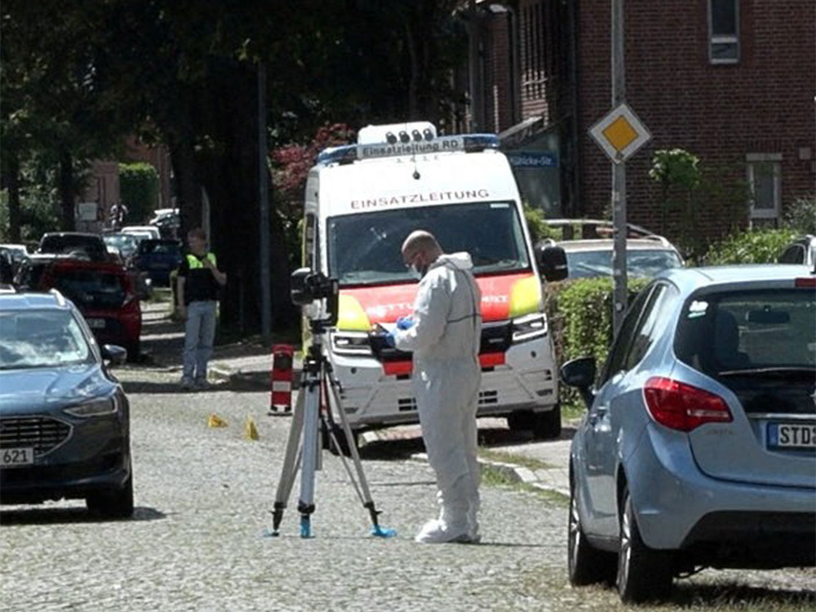 A member of emergency services works at the scene of what the police said was a deadly shooting in the town of Stade, Germany (Photo/Reuters)