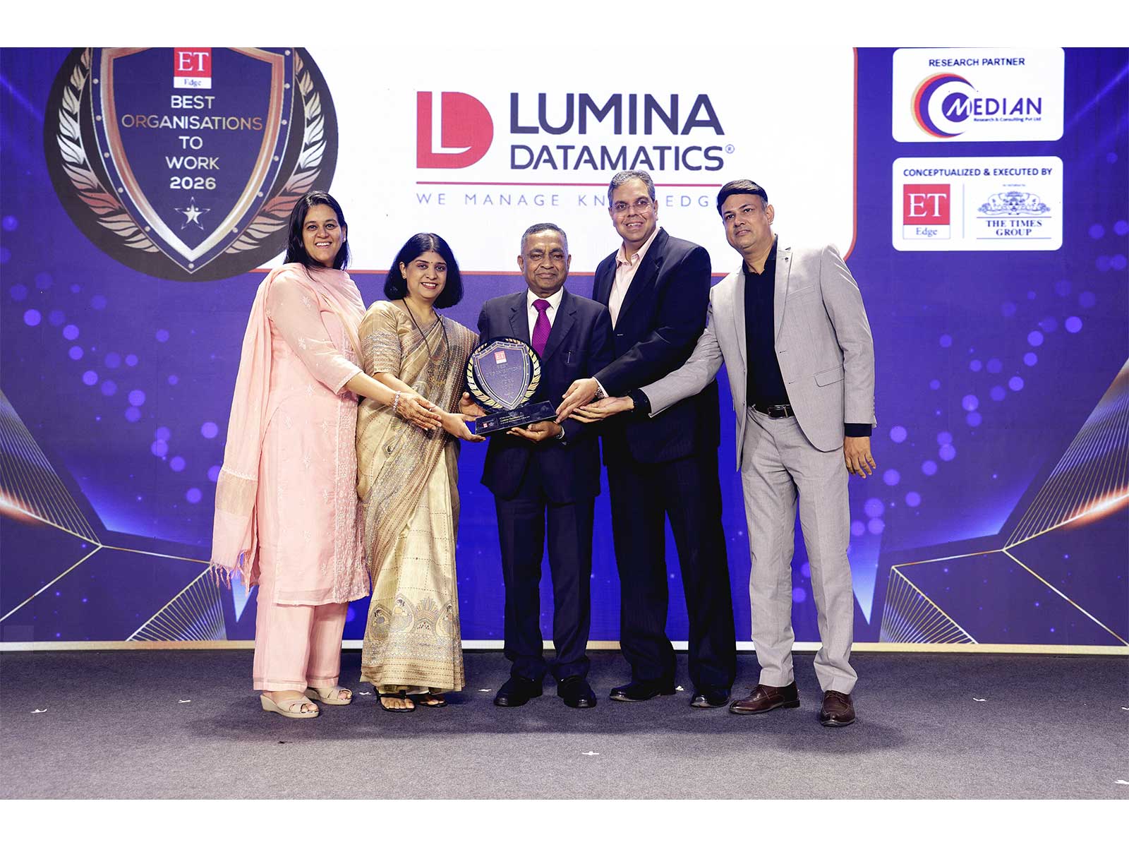 Lumina Datamatics receives the ET Edge Best Organisations to Work 2026 award for the 2nd consecutive year at the 2nd edition of the ET Edge Best Organisations to Work Awards in Mumbai Lumina Datamatics receives the ET Edge Best Organisations to Work 2026 award for the 2nd consecutive year at the 2nd edition of the ET Edge Best Organisations to Work Awards in Mumbai