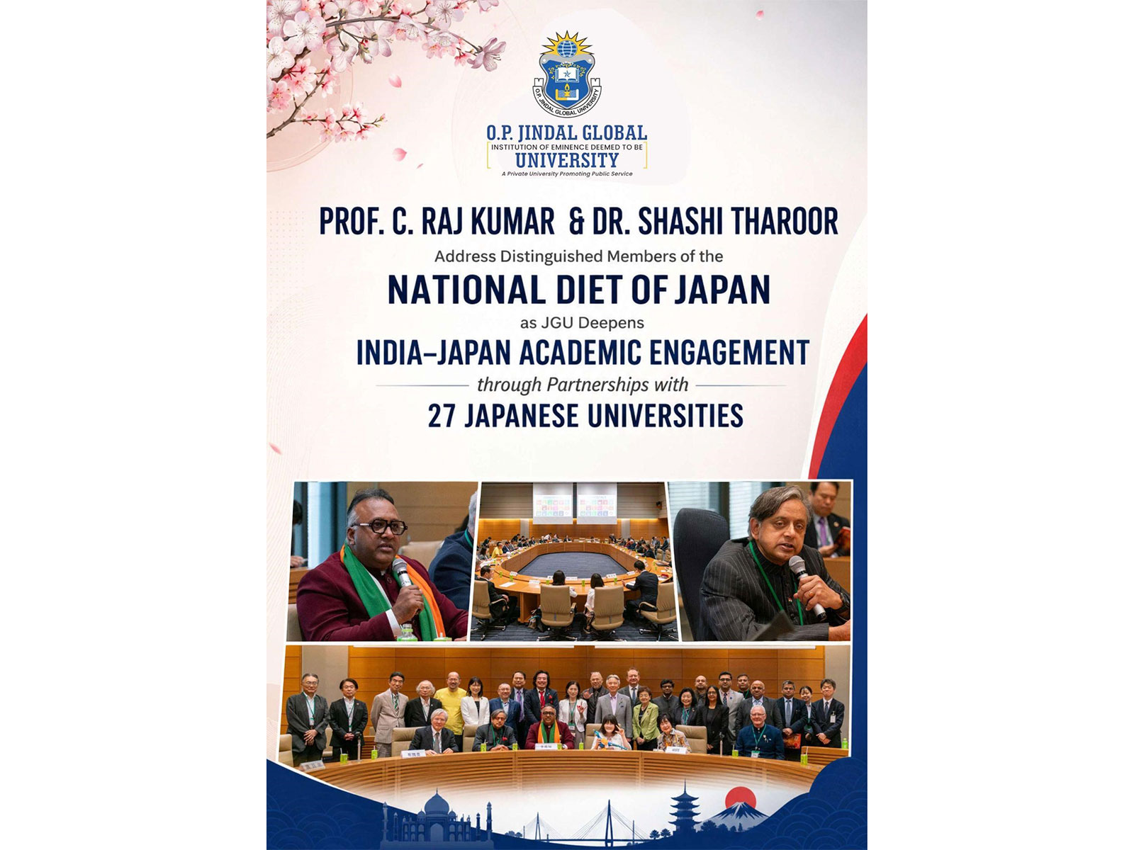 Prof C. Raj Kumar & Dr. Shashi Tharoor Address Japan’s Parliament National Diet as JGU Deepens Academic Ties